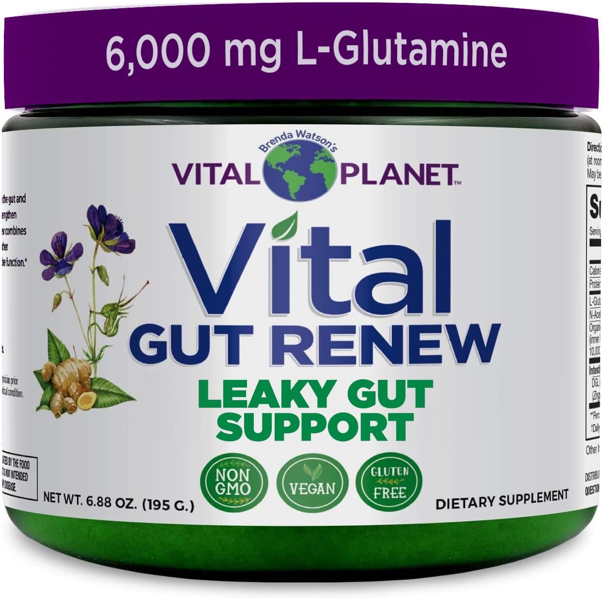 Vital Planet - Vital Gut Renew Powder Supplement for Leaky Gut Repair with L-Glutamine, Marshmallow and Ginger Root