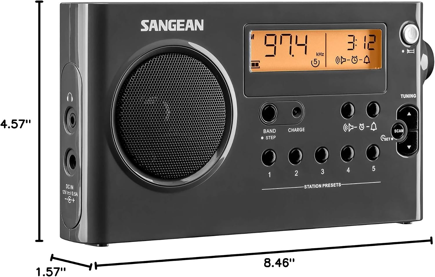 SANGEAN SG-106 AM/FM Compact Digital Tuning Portable Receiver (Black)
