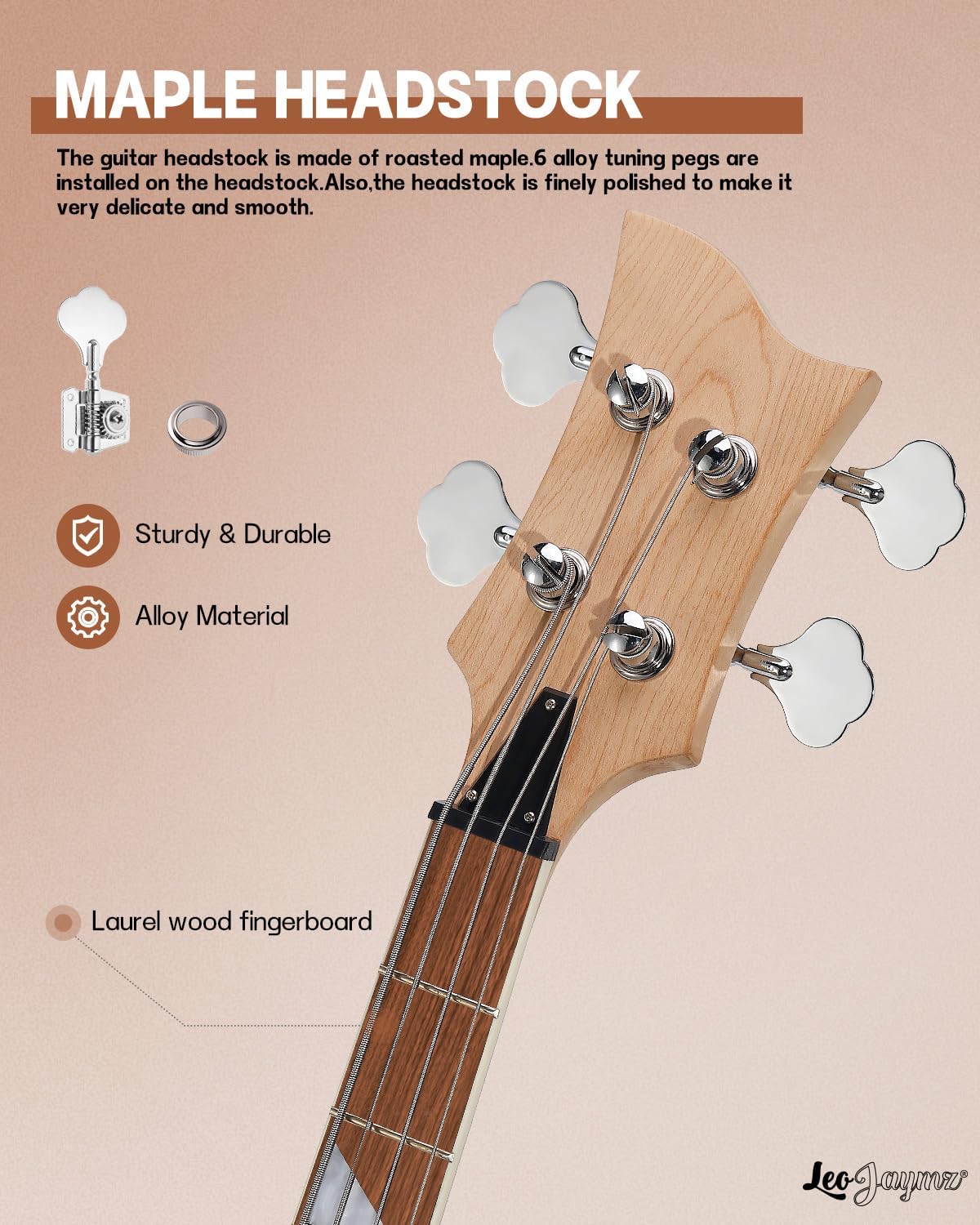 Leo Jaymz DIY Electric Bass Guitar Kit Mahogany Body Maple Neck (RB)