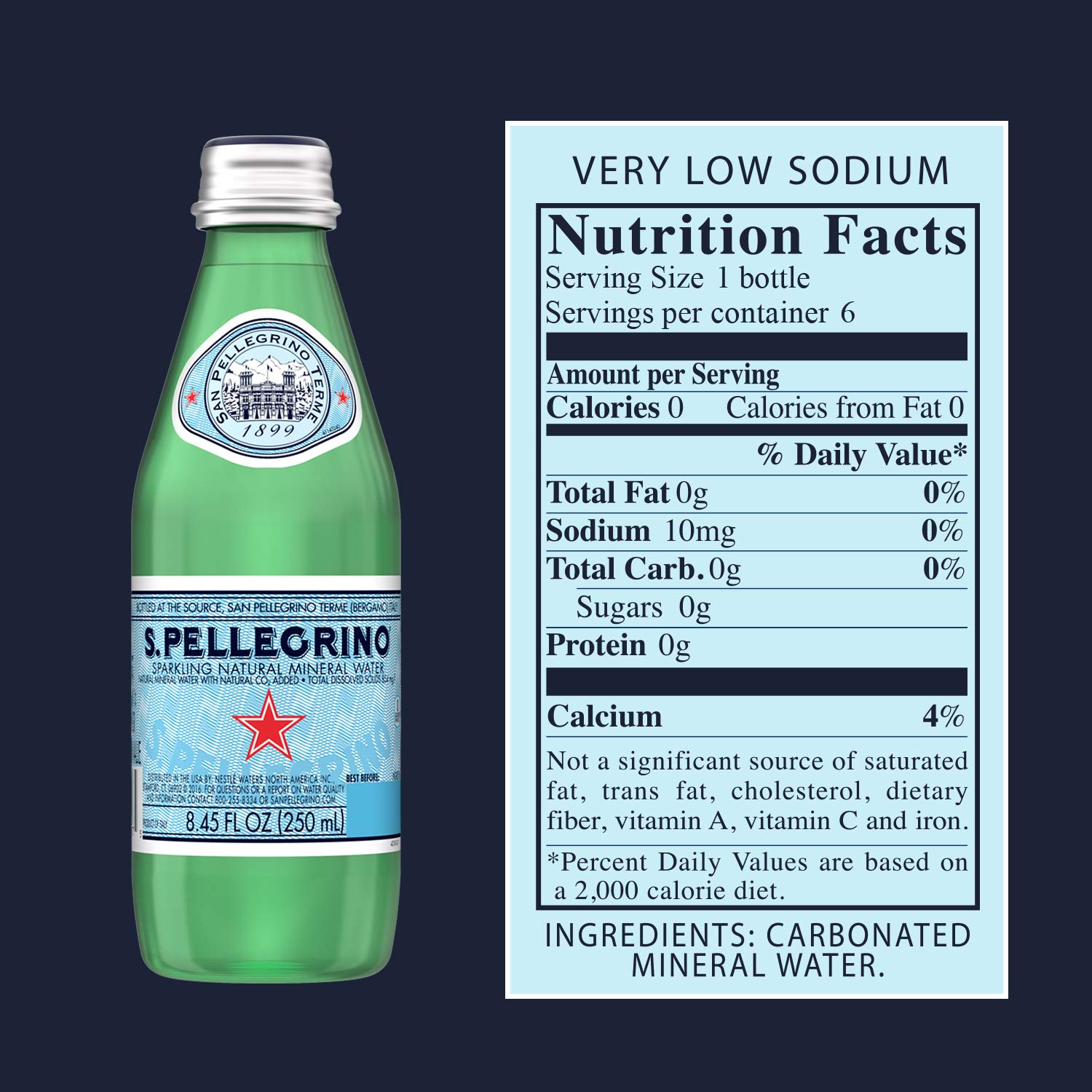 S.Pellegrino Sparkling Natural Mineral Water, 6 Pack of Glass Bottles