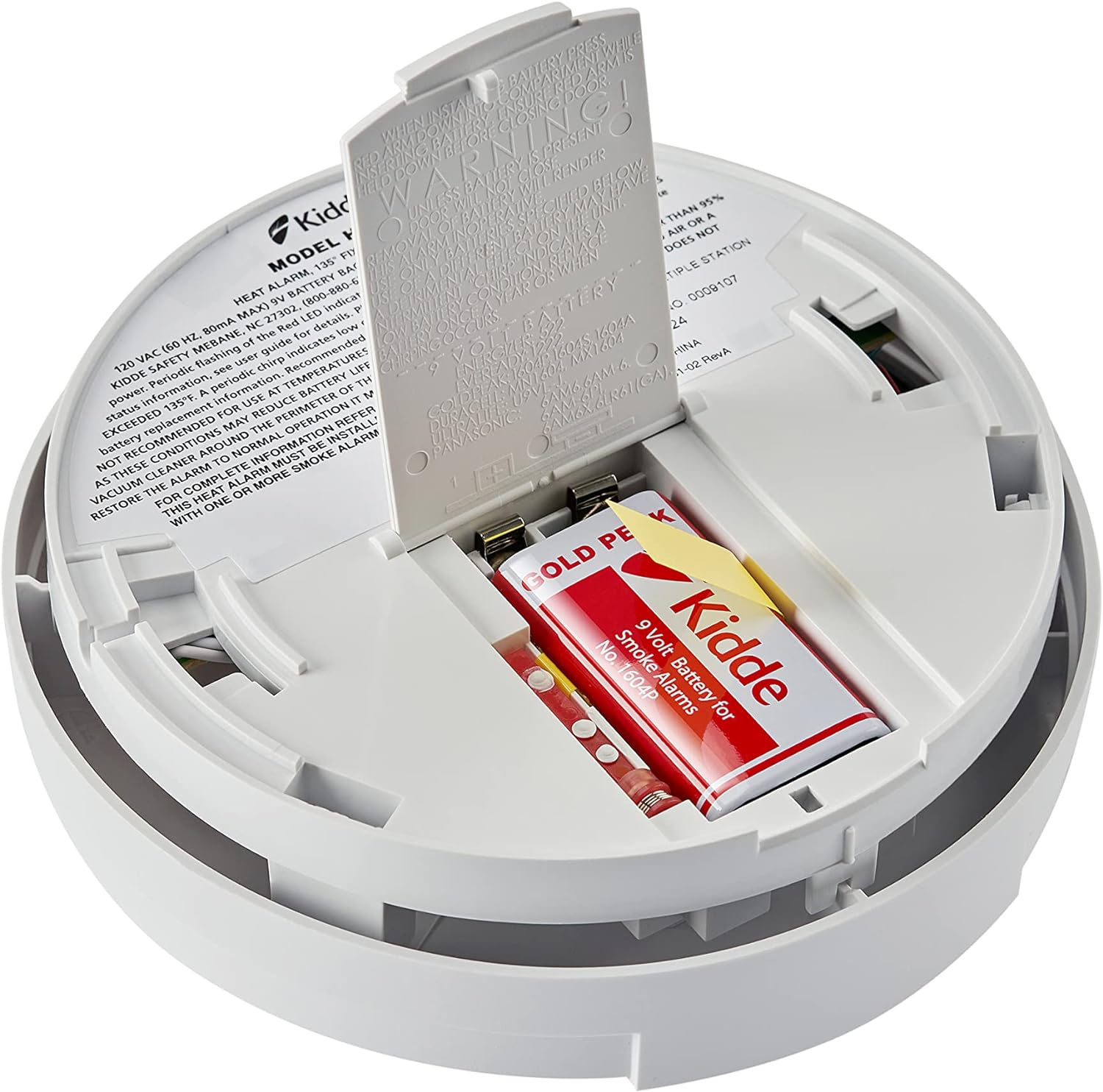 Kidde Heat Detector, Hardwired with Battery Backup & 2 LEDs, Interconnect Capability, Ideal for Garages