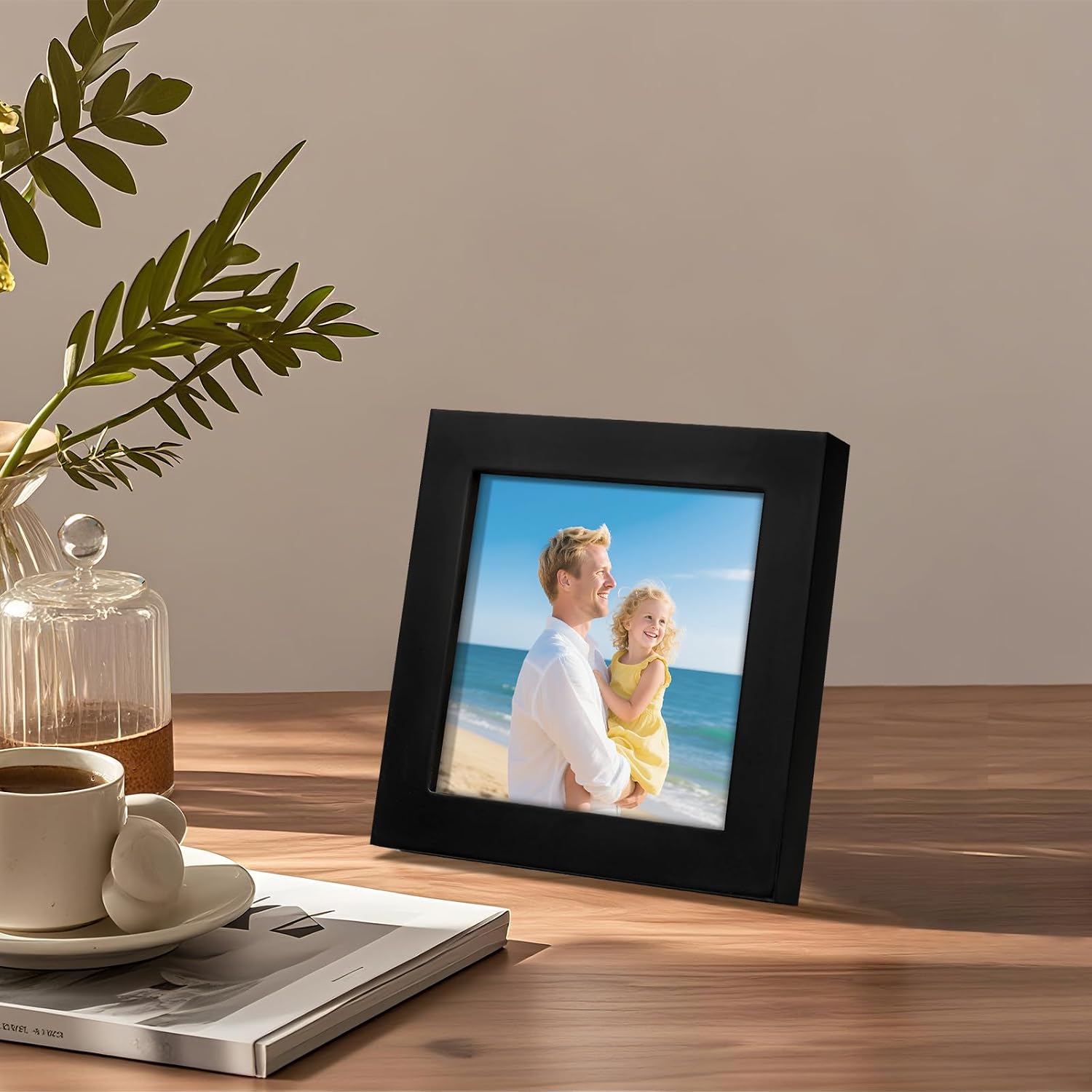 Picture Frames 8x8 2 Pack Made of Solid Wood Black for Wall Mounting and Tabletop Display