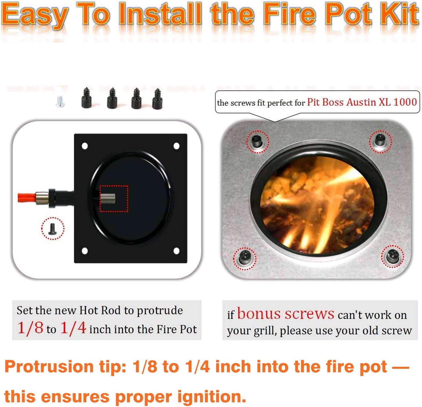 Pellet Grill Burn Pot & Igniter Kit, 200W/120V Heating Element
