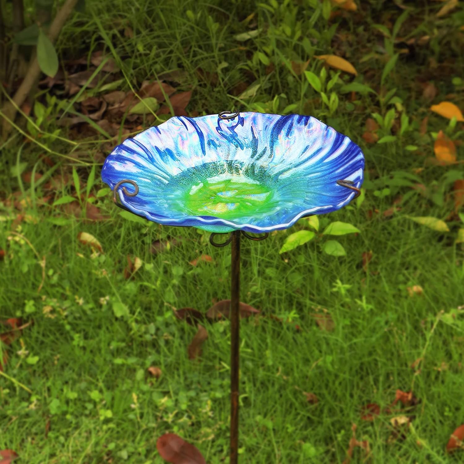MUMTOP Glass Bird Bath for Outside, Blue Bird Feeder Birdbaths for Oudoors