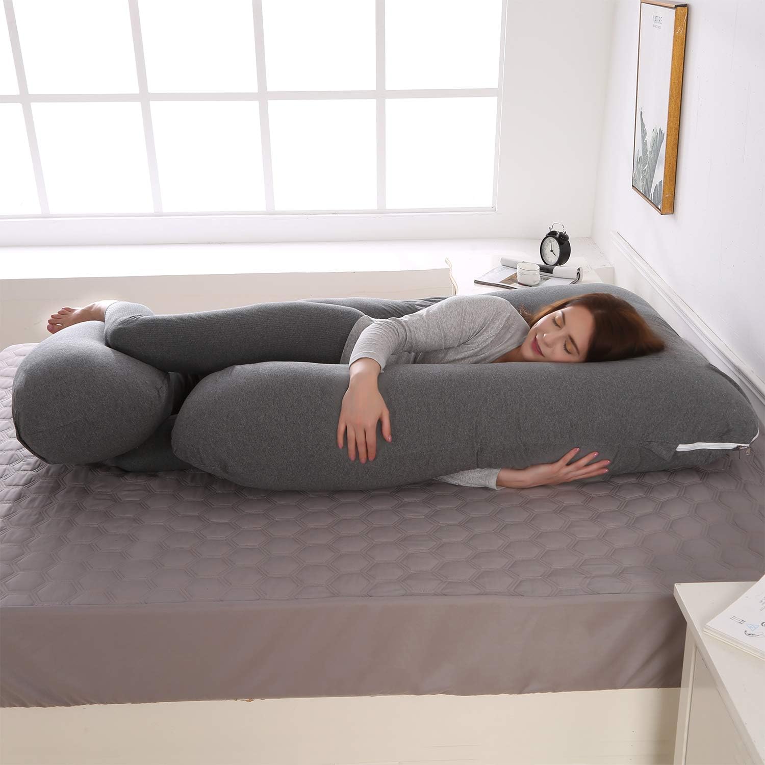 Victostar Pregnancy Pillow,57 inches U Shaped Maternity Pillow with Removable Cover Full Body Pillow Support for Back, HIPS, Legs, Belly (Dark Gray)