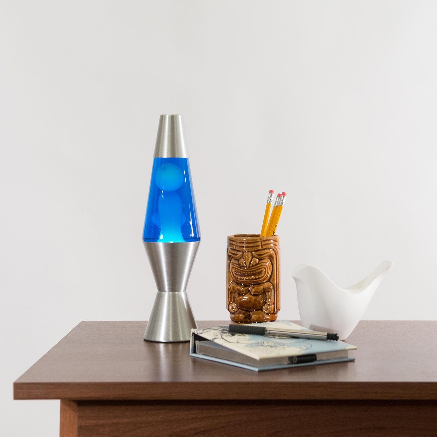 Lava Lite 1953 Silver Base Lamp with White Wax in Blue Liquid, 11.5", White Wax/Blue Liquid/Silver Base