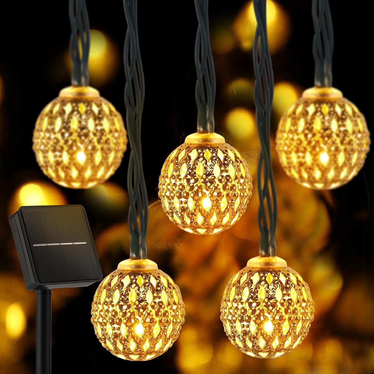 Brightown Solar String Lights Outdoor 60 Led 35.6 Feet Crystal Globe Lights with 8 Lighting Modes
