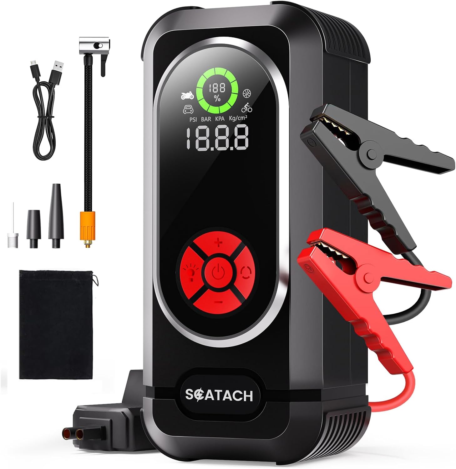 Scatach 4000A Car Battery Jump Starter, 12V Jump Starter Battery Pack (up to 10.0L Gasoline and 8.0L Diesel Engine), Portable Jump Box with Jumper Cable, LED Display, LED Light
