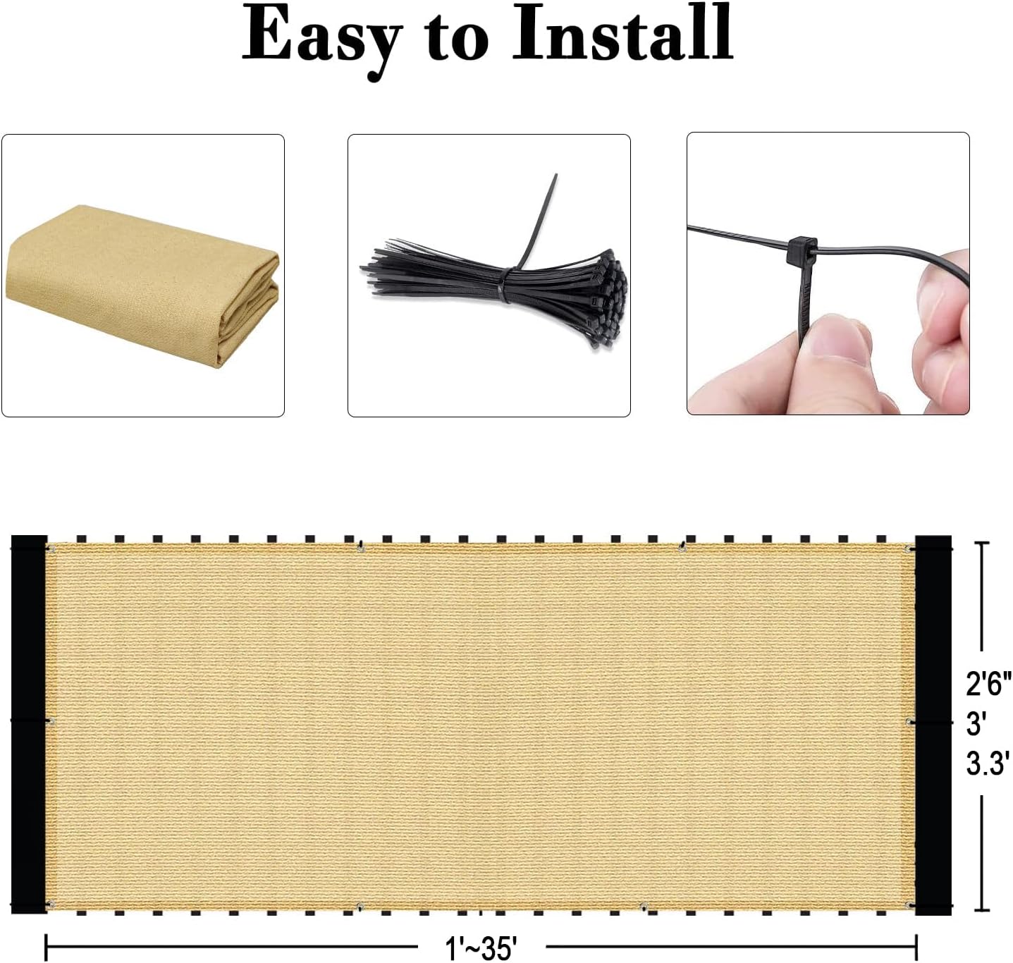 SUNLAX 3'x10' Black Balcony Privacy Screen Fence Windscreen 90% UV Block