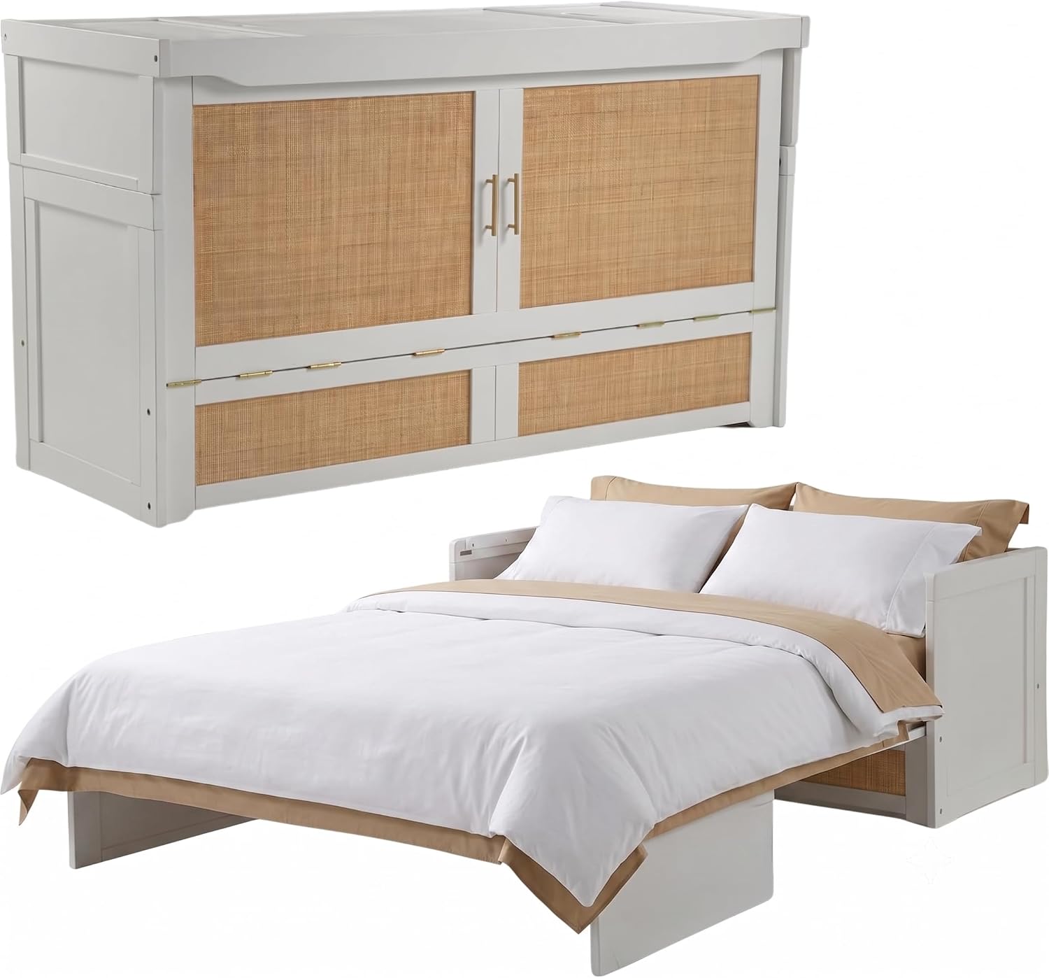 NIGHT & DAY Furniture Murphy Cube Cabinet Bed Pre-Assembled (Cherry, Queen) | Pre-Assembled