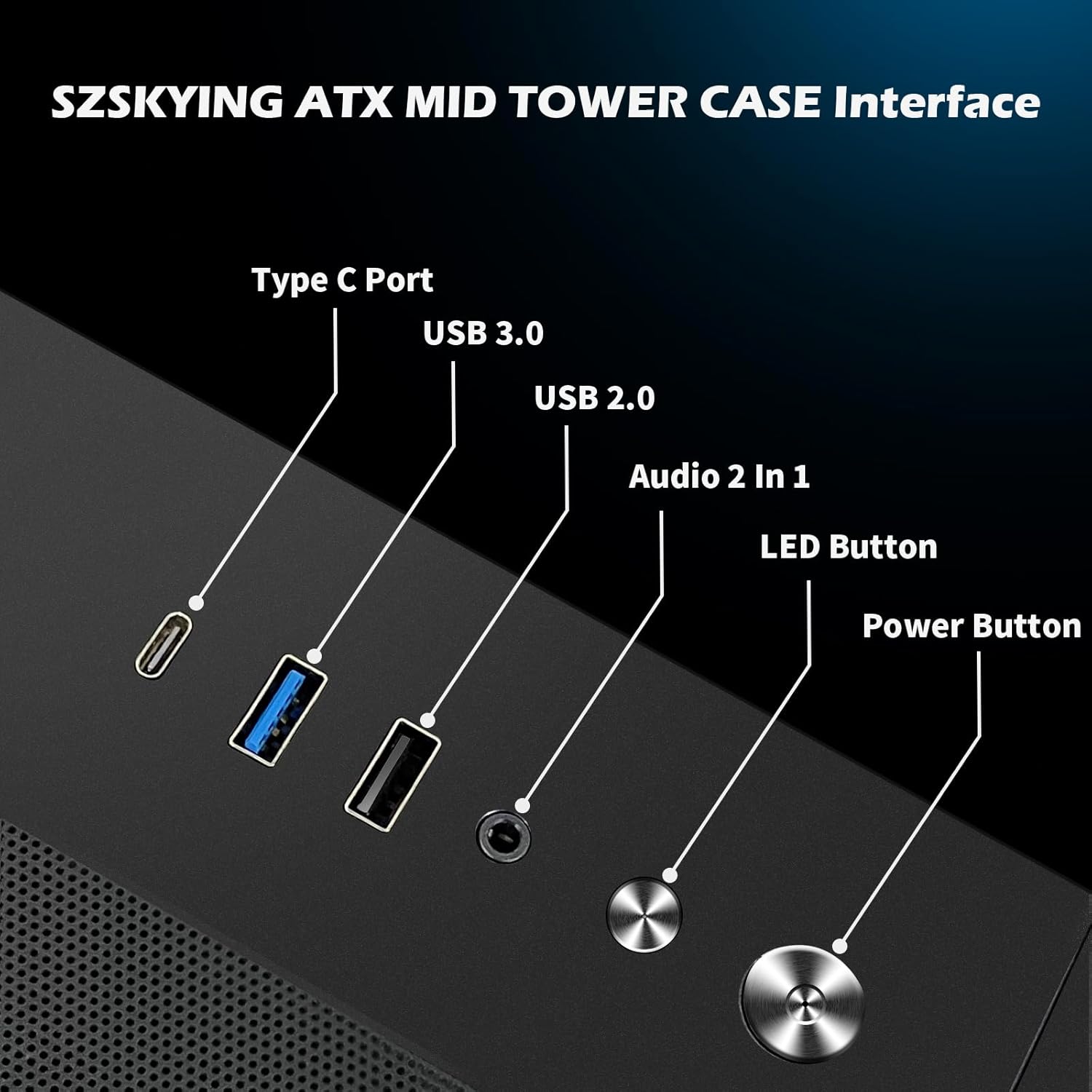 SZSKYING Mid-Tower Gaming ATX PC Case, 9 ARGB Fans with Remote, Tempered Glass, 360mm Radiator, Type-C, Black.