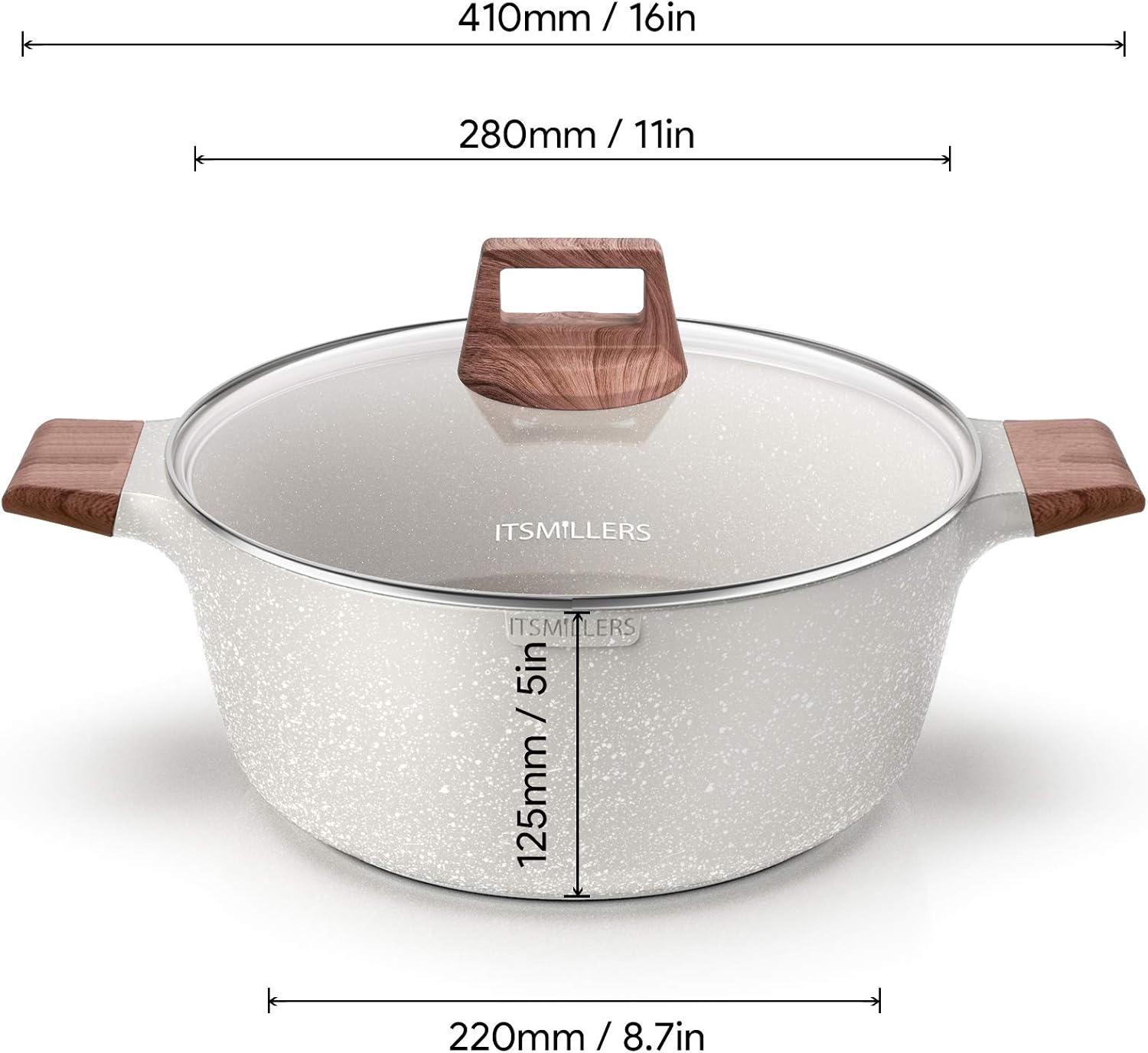 ITSMILLERS Nonstick Die Casting Stock Pot,6Qt Elegant Aluminum Ceramic Casserole with Lid, Induction Bottom