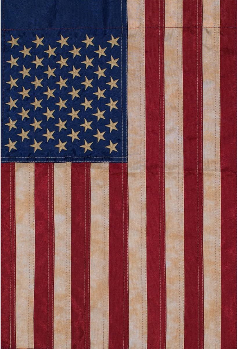Tea Stained Applique & Embroidered American Flag House Flag USA 28" x 50"
