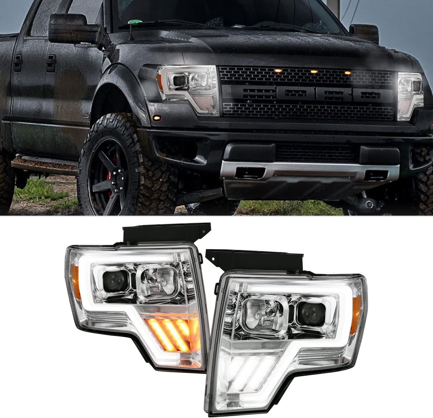 ANZO USA ANZO (111470) 2009-2013 Ford F-150 Projector Light Bar G4 Switchback H.L. Chrome Amber