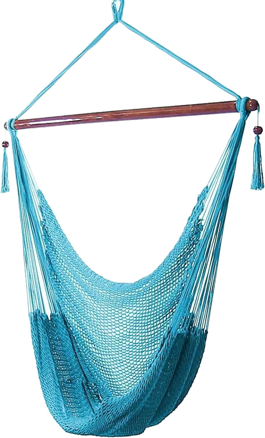 Sunnydaze Hanging Hammock Chair Swing for Patio, Caribbean, Tan | 300 lb Capacity, Wooden Spreader Bar, Woven Polyester, Hang From a Tree, Hammock Chair Stand, or Ceiling, Hammock Swing Chair