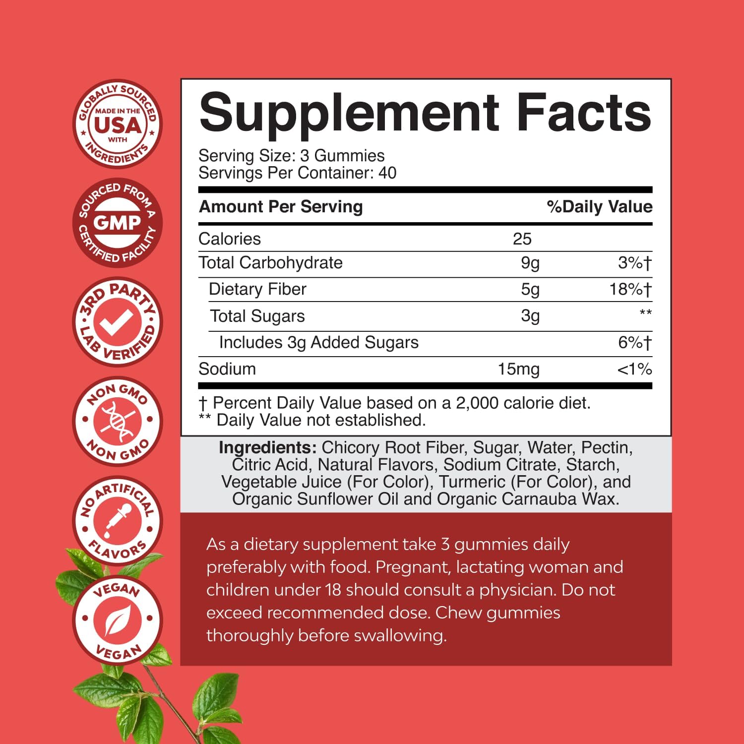 Tasty Prebiotic Fiber Gummies for Adults - High Fiber Supplement Gummies Vitamins for Adults with Prebiotic Soluble Chicory Root for Immunity and