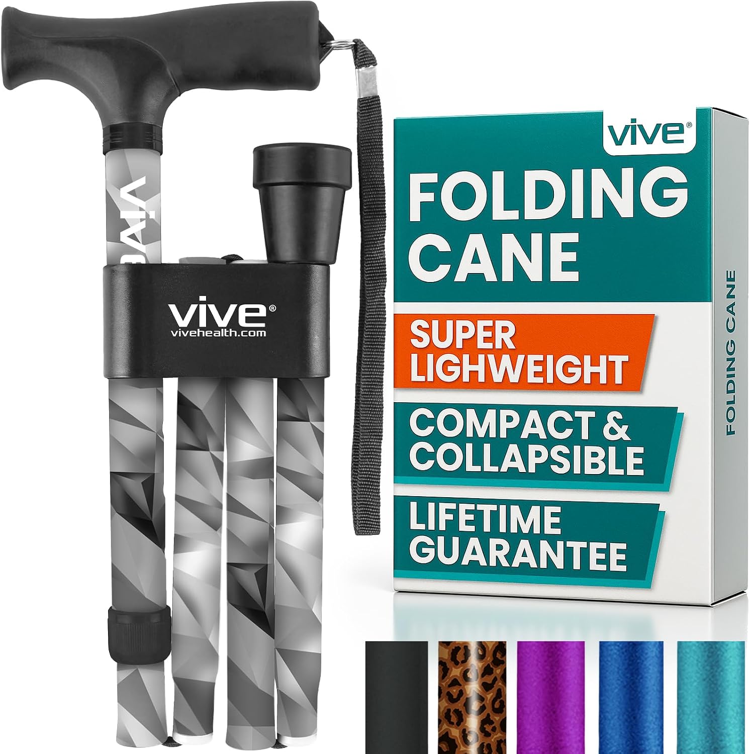 Vive Folding Cane - Foldable Walking Cane for Men, Women - Fold-up, Collapsible, Lightweight, Adjustable, Portable Hand Walking Stick - Balancing Mobility Aid - Sleek, Comfortable | Lightweight, Adjustable, Portable Hand Stick Balancing Mobility Aid Slee…