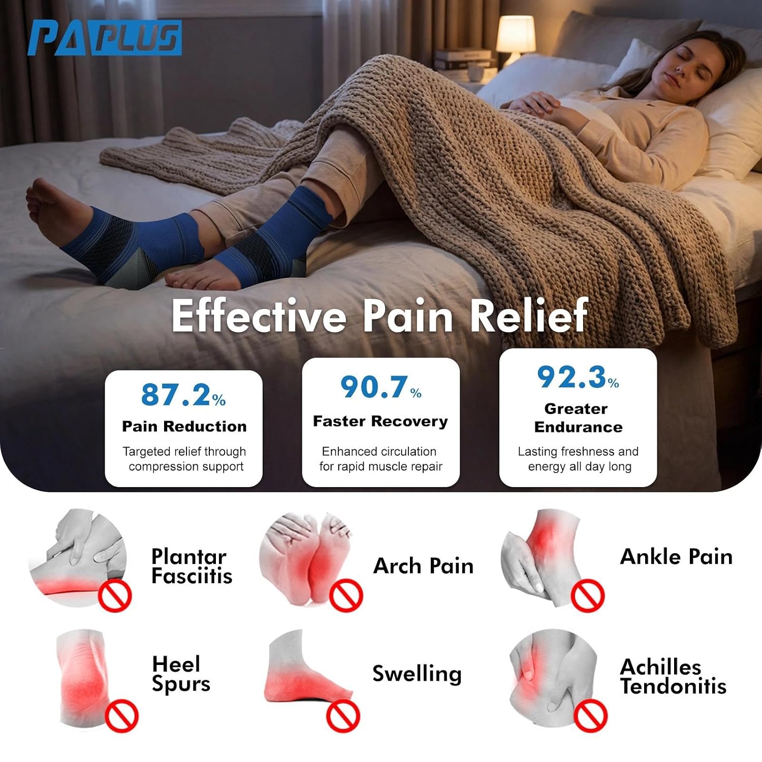 PAPLUS 6 Pairs Plantar Fasciitis Socks, Compression Socks with Arch Support