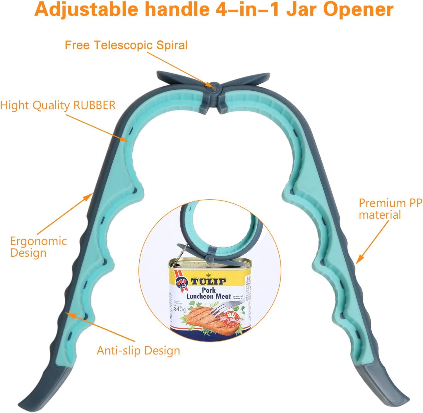 Jar Opener, 5 in 1 Multi Function Can Opener Bottle Opener Kit with Silicone Handle Easy to Use for Children