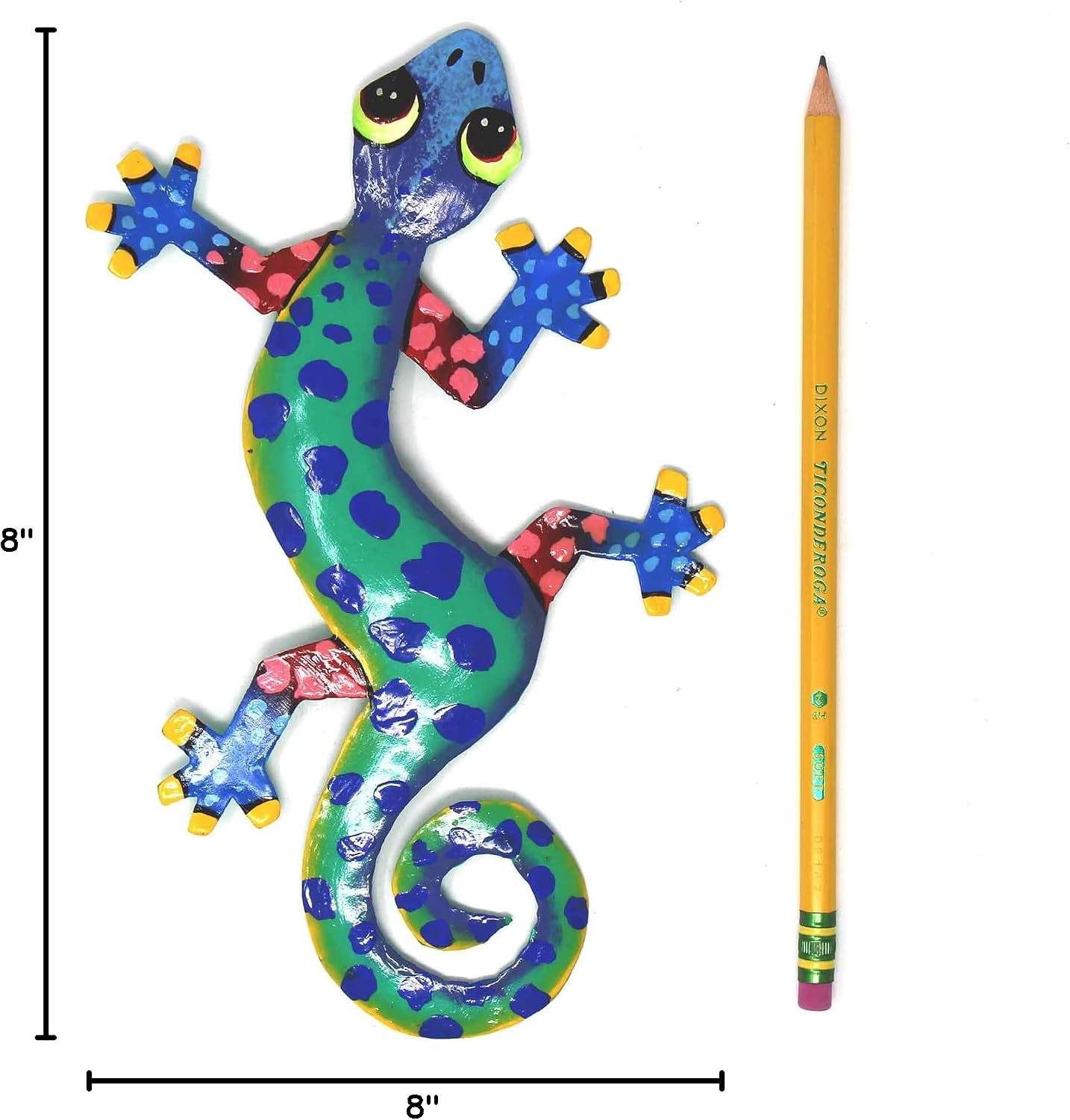 Global Crafts 8" Painted Gecko Recycled Haitian Metal Wall Art Blue Green, Florida