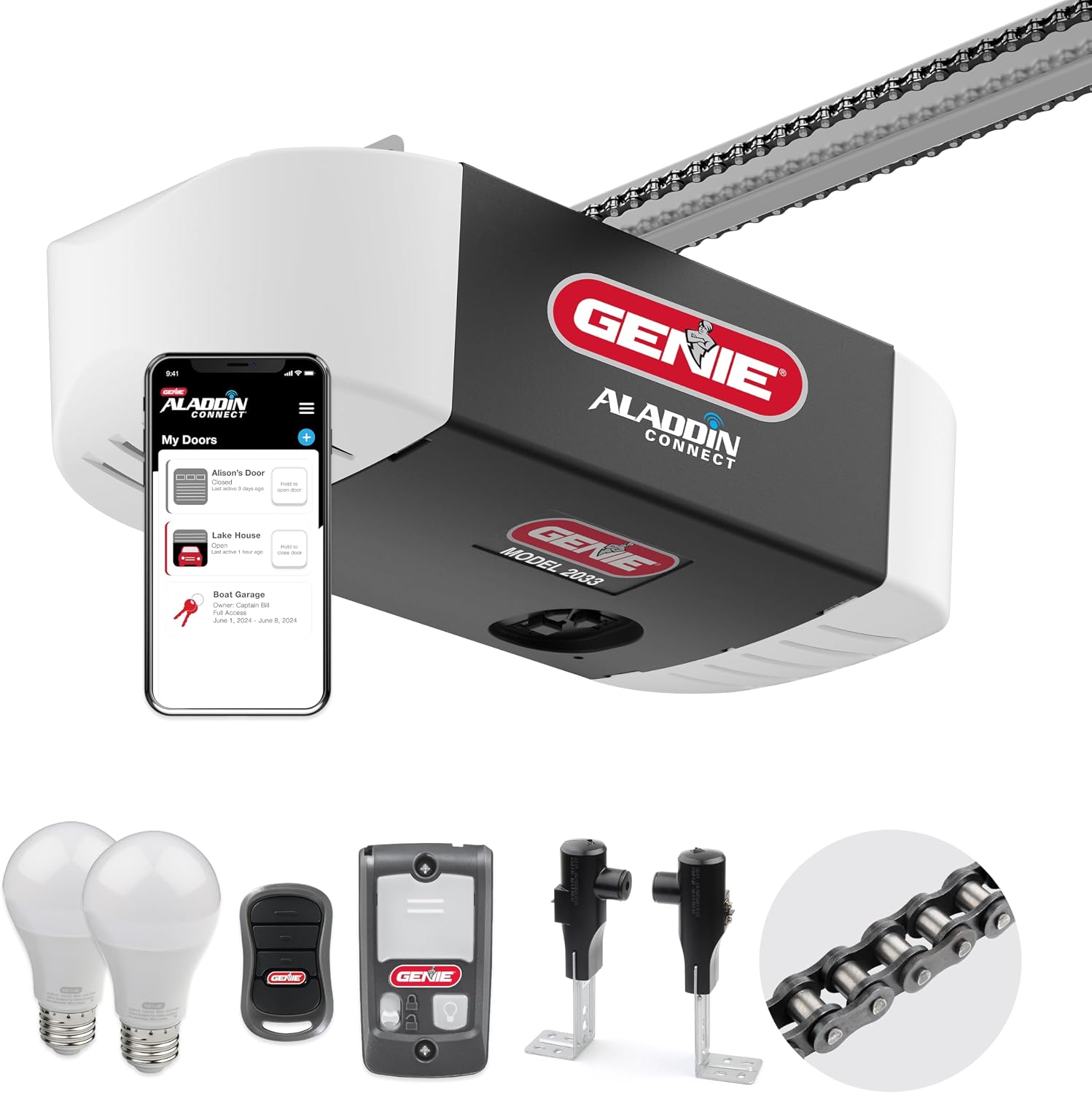 Genie Chain Glide Connect Essentials Smart Garage Door Opener, 2033-LO