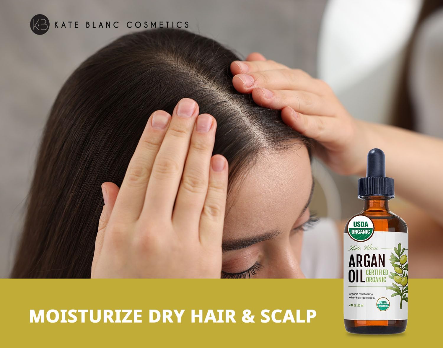 Kate Blanc Cosmetics Argan Oil for Hair, Face & Skin from Morocco (4oz, USDA Certified Organic, Cold Pressed & 100% Pure, Light) | USDA Certified Organic, Cold Pressed & 100% Pure, Light