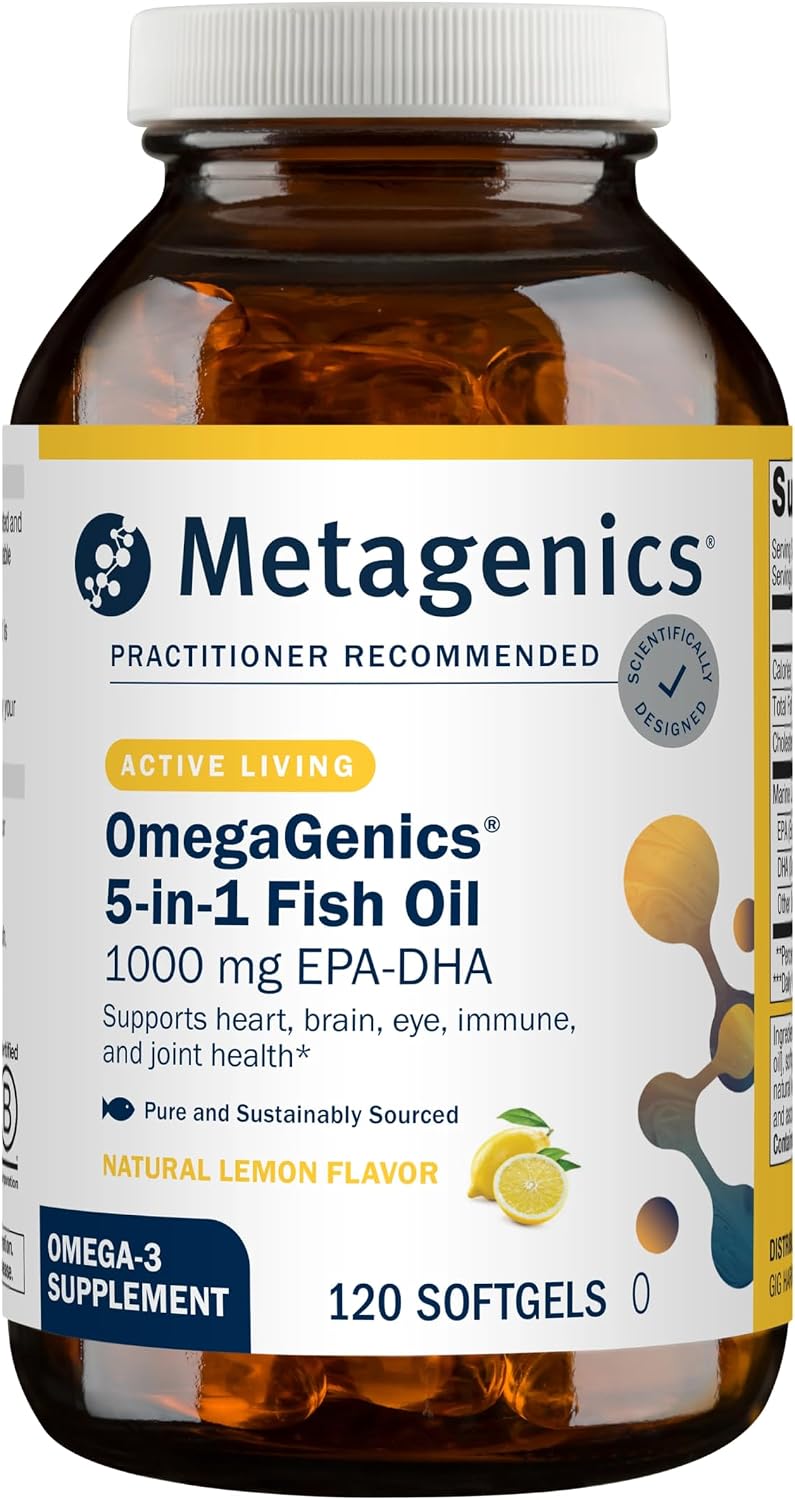 Metagenics OmegaGenics Omega-3 Fish Oil 1000mg EPA DHA -High Potency Omega 3 Supplement for Heart, Brain & Joint Health-Sustainably Sourced- 60 Softgels