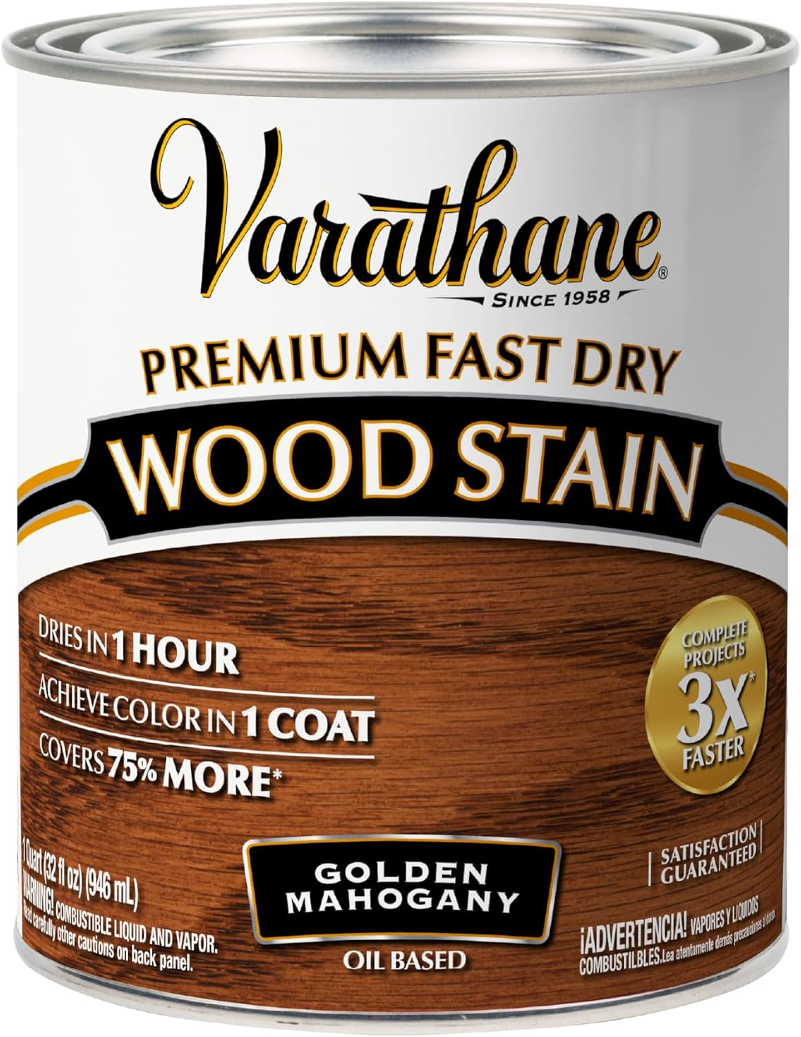 Varathane Premium Fast Dry Weathered Gray Wood Stain | Oil-Based, 1 Coat Color, 1 Hour Dry Time, Interior Wood Stain, Furniture, Cabinets, Doors, Covers Up to 275 Sq Ft, Quart
