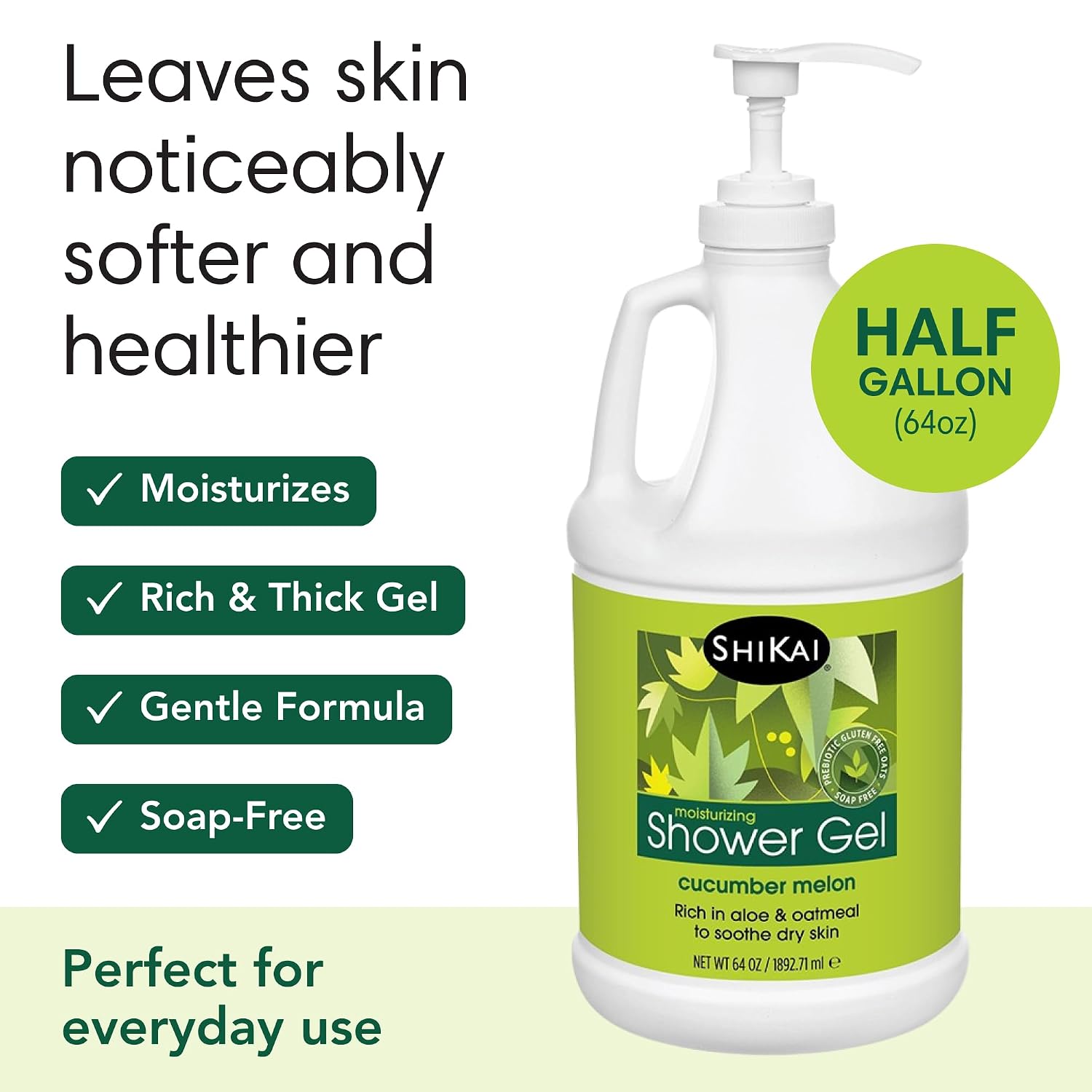 ShiKai Daily Moisturizing Shower Gel (Sandalwood, 12oz, Pack of 3) | Gentle Formula | Aloe Vera & Oatmeal for Soft, Healthy Skin | Dry Skin Relief