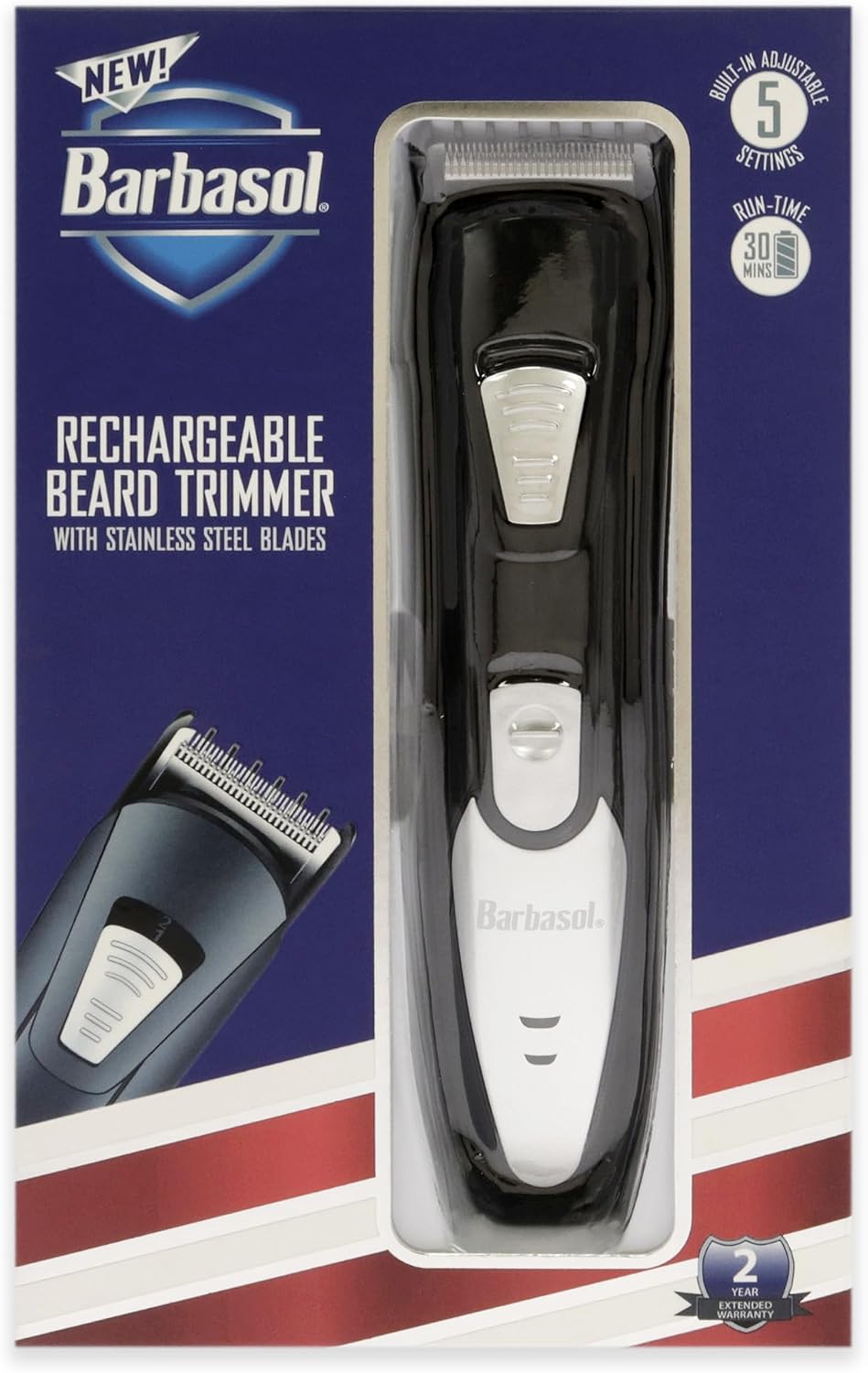 Barbasol Rechargeable Electric Beard Trimmer with Stainless Steel Blades and Adjustable Settings