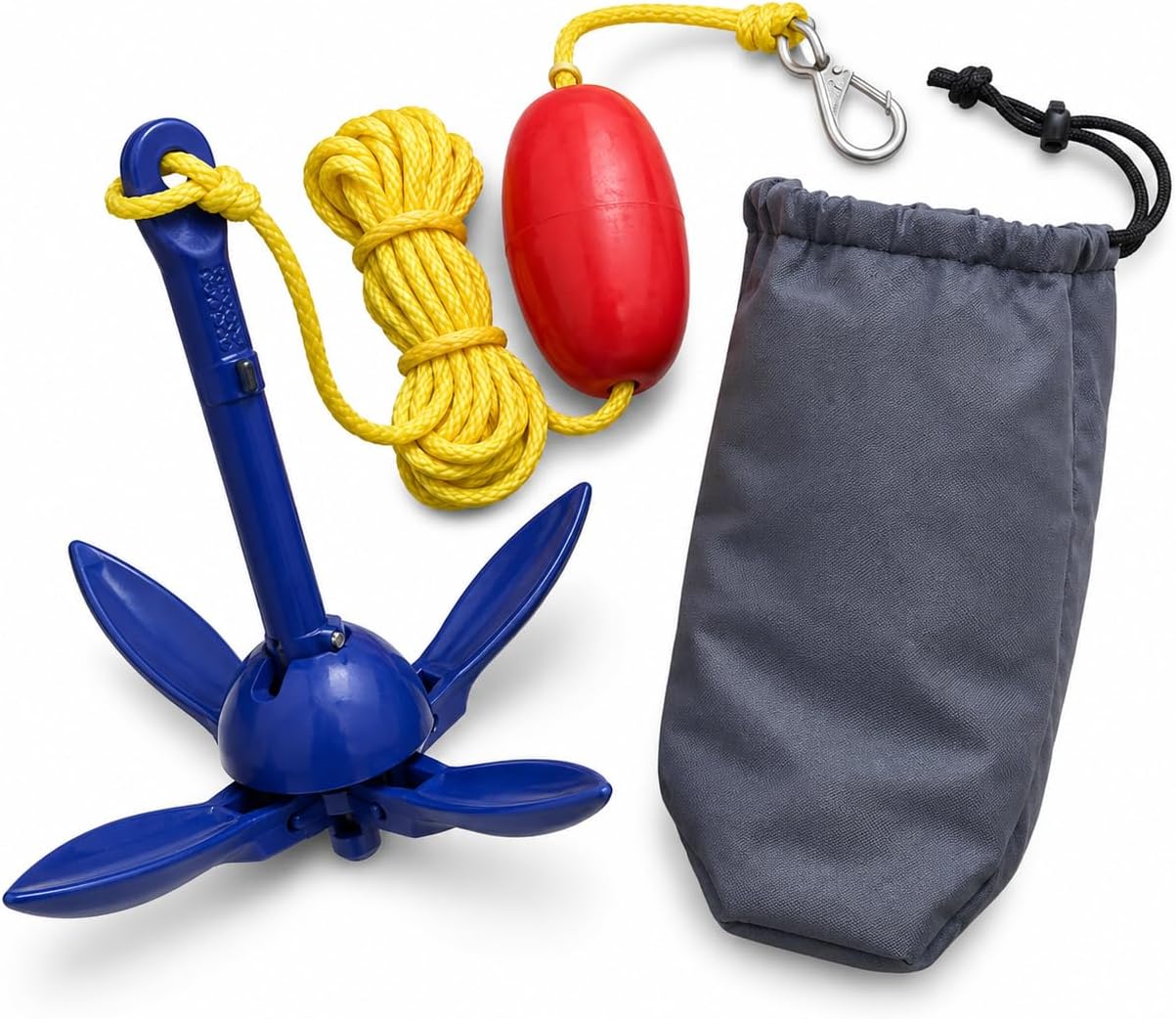 1/2 lb Aluminum Folding Grapnel Anchor Kit with 15 ft Marine-Grade Rope, Float, Snap Hook & Padded Bag for Inflatable Boats, Canoes, & Float Tubes