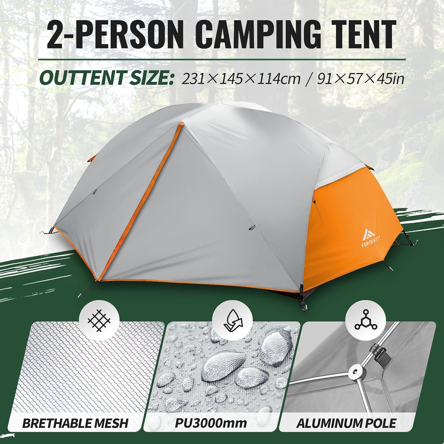 Forceatt Tent for 2 and 3 Person is Waterproof and Windproof, Camping Tent for 3 to 4 Seasons