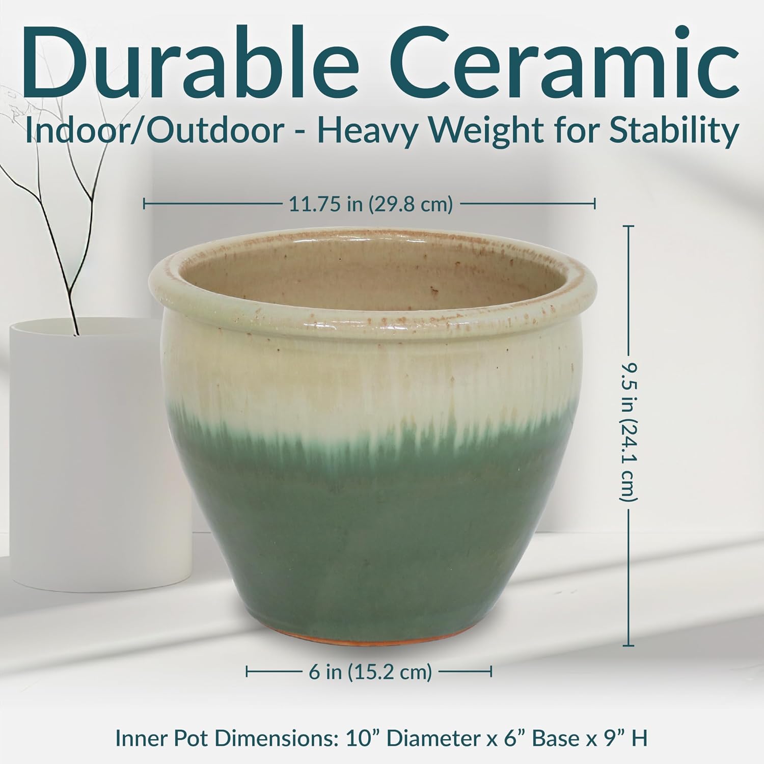 Sunnydaze Chalet 12" Ceramic Plant Pot, Imperial Blue Glaze, 2pk