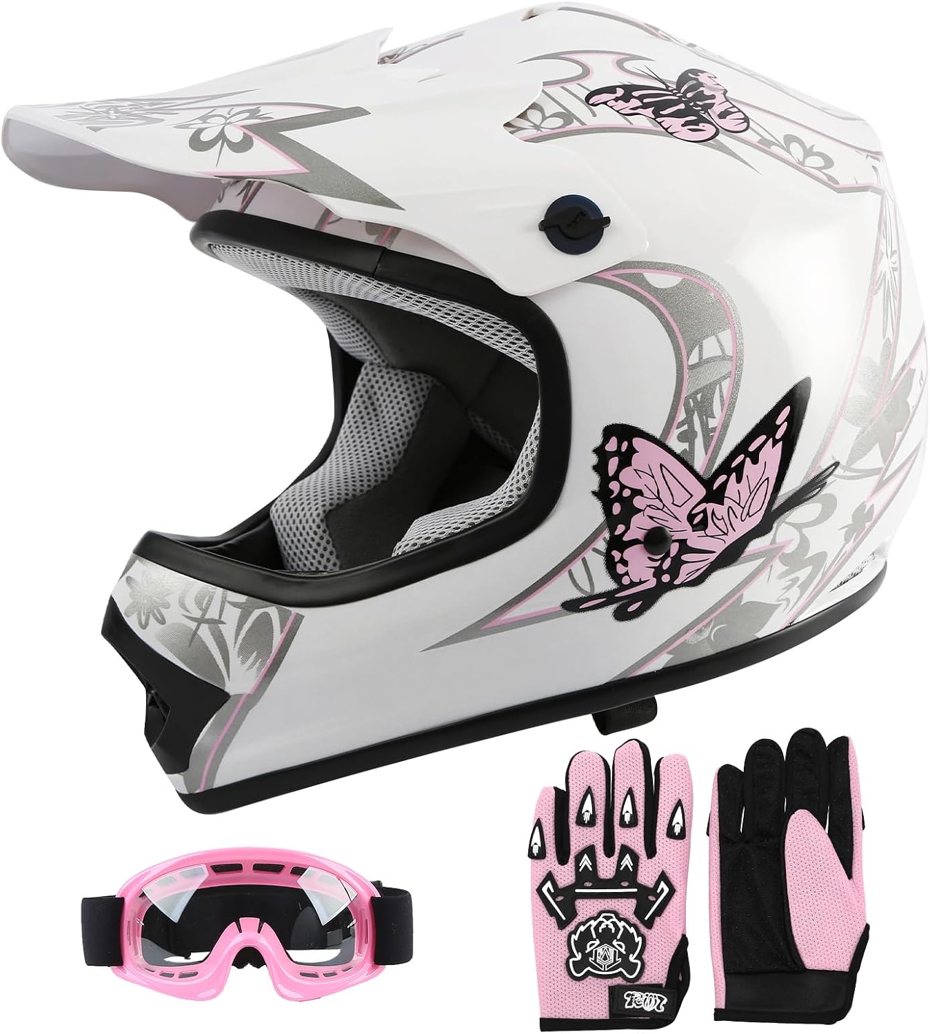 SLMOTO ATV Helmets for Kids Youth DOT Motocross Offroad Street Helmet Motorcycle Blue Helmet Dirt Bike Motocross Helmet+Goggles+Gloves