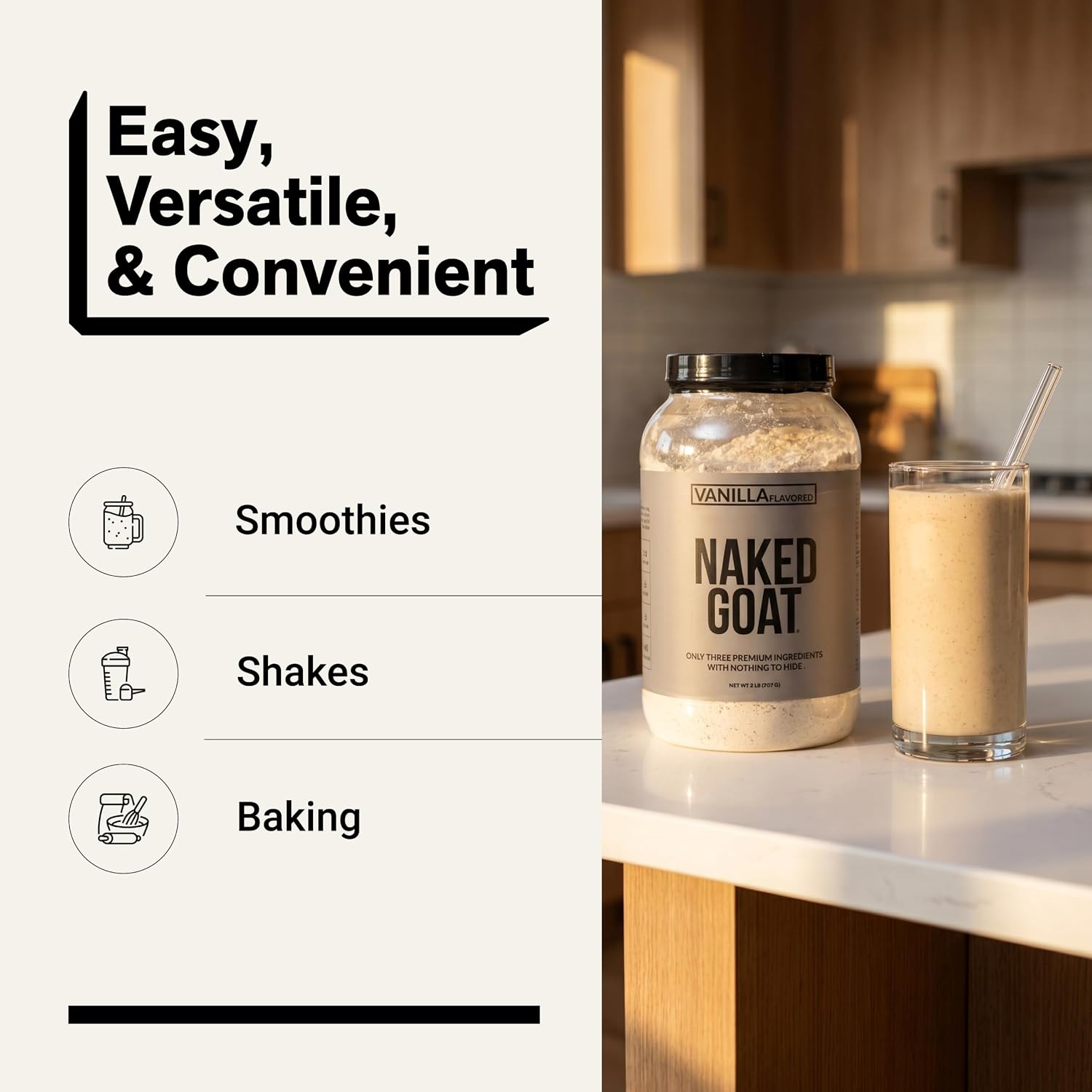 NAKED Goat - Pasture Fed Goat Whey Protein Powder from Small-Herd Wisconsin Dairies, 2Lb Bulk, GMO Free, Soy Free. Easy to Digest - All Natural - 23 Grams of Protein - 30 Servings