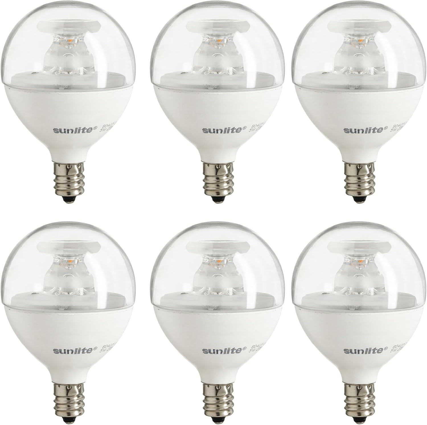 Sunlite G16.5 Light Bulb LED, 5W (40W Equiv.), 350 Lumens, Dimmable, Type G Globe Shape E12 Candelabra Base, Short Bulbs, Vanity Mirror Bulbs, 2700K Soft White, Frosted, 6 Count