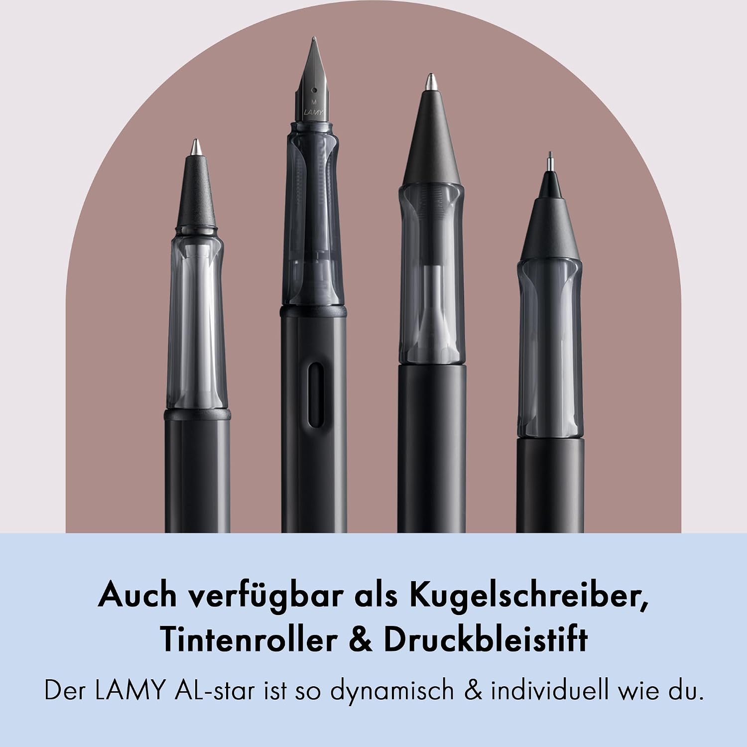 LAMY AL-star black - Fountain Pen with ergonomic grip & black Left-Handed steel nib (LH) in size M - lightweight aluminum body - including LAMY T 10 blue cartridge