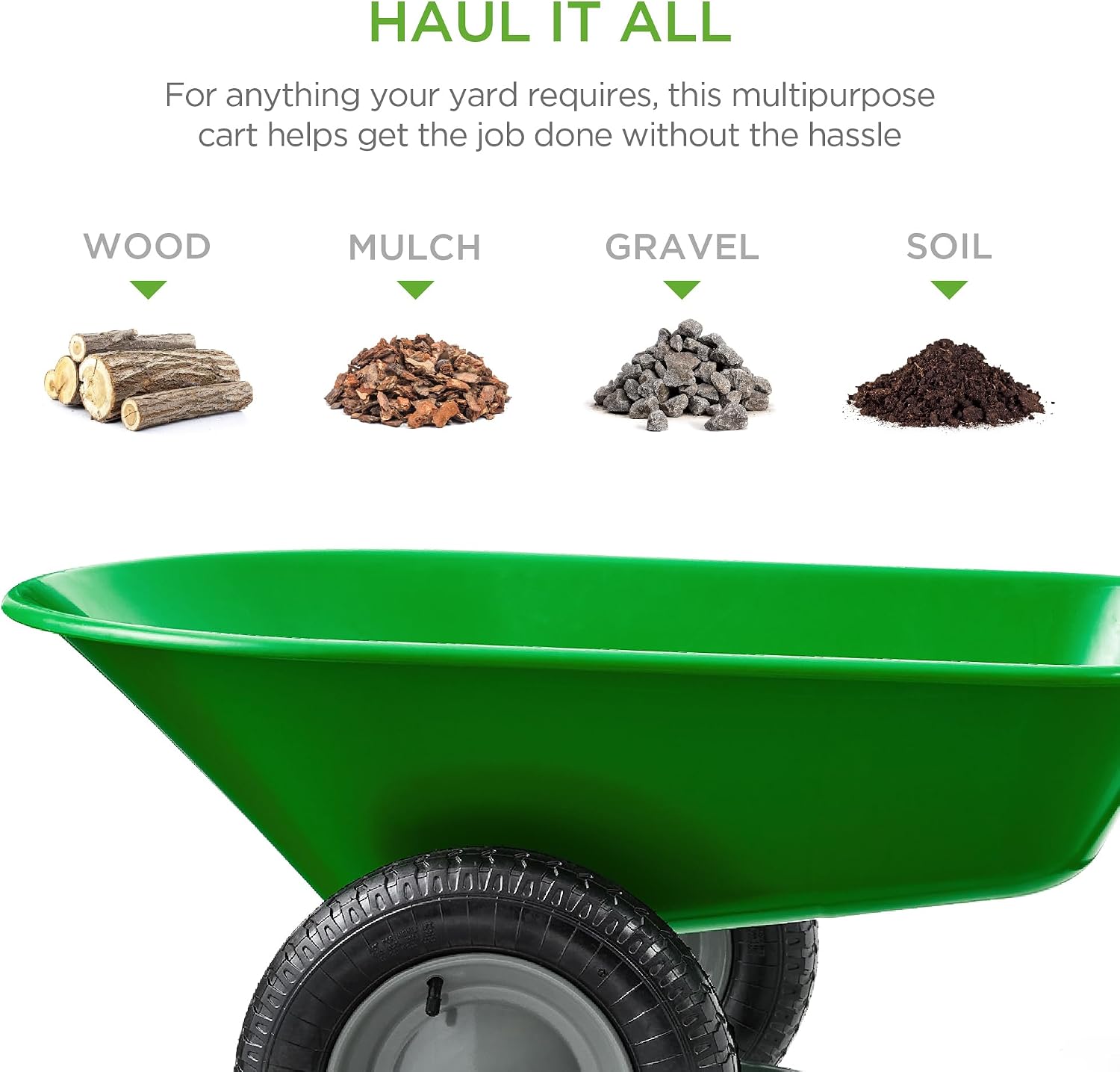 Best Choice Products Dual-Wheel Home Utility Yard Wheelbarrow Garden Cart w/Built-in Stand for Lawn, Gardening, Construction - Green