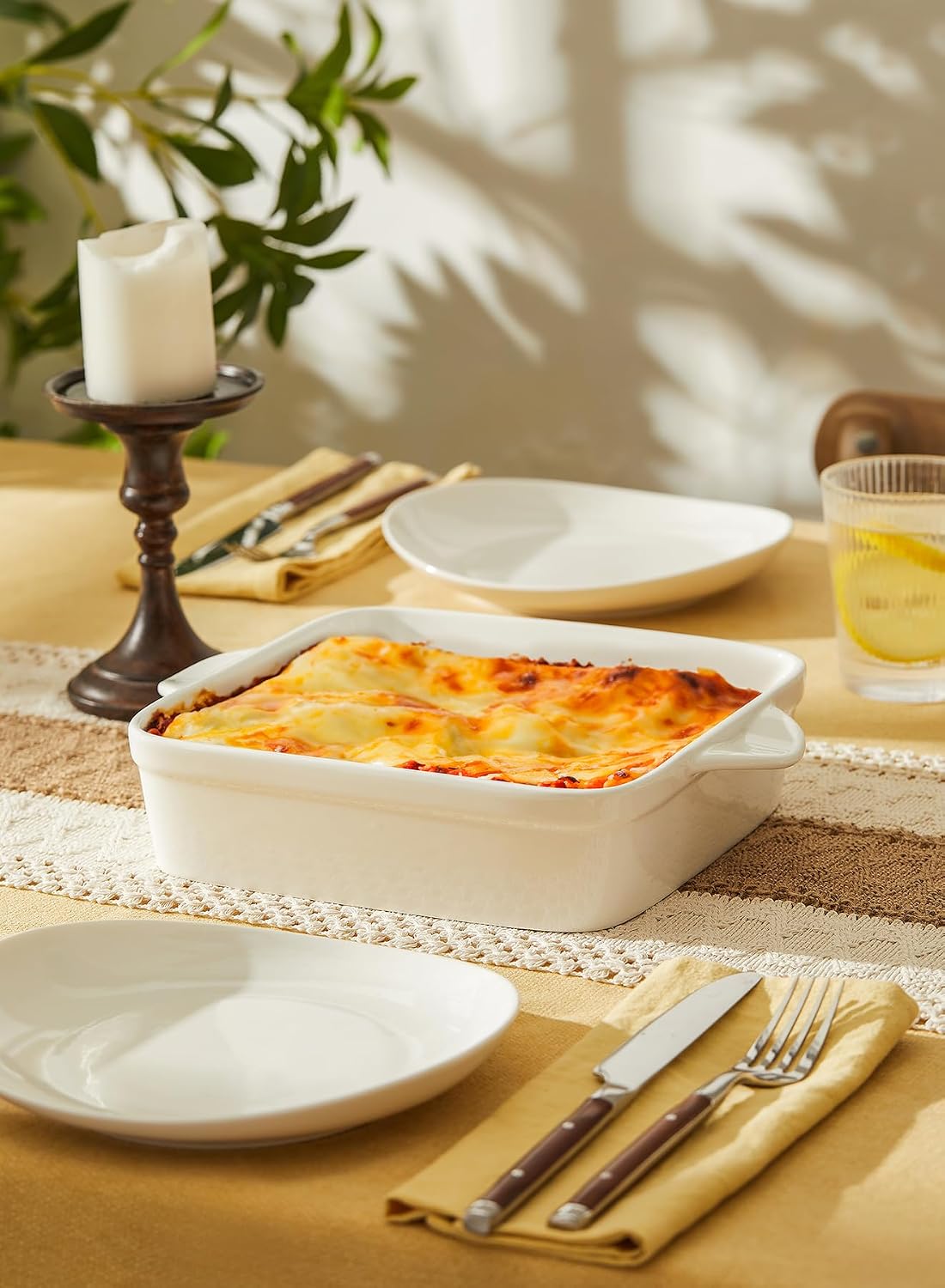Sweese 8x8 inch Square Porcelain Baking Dish with Double Handles - Non-Stick Oven Casserole Pan for Brownie, Lasagna