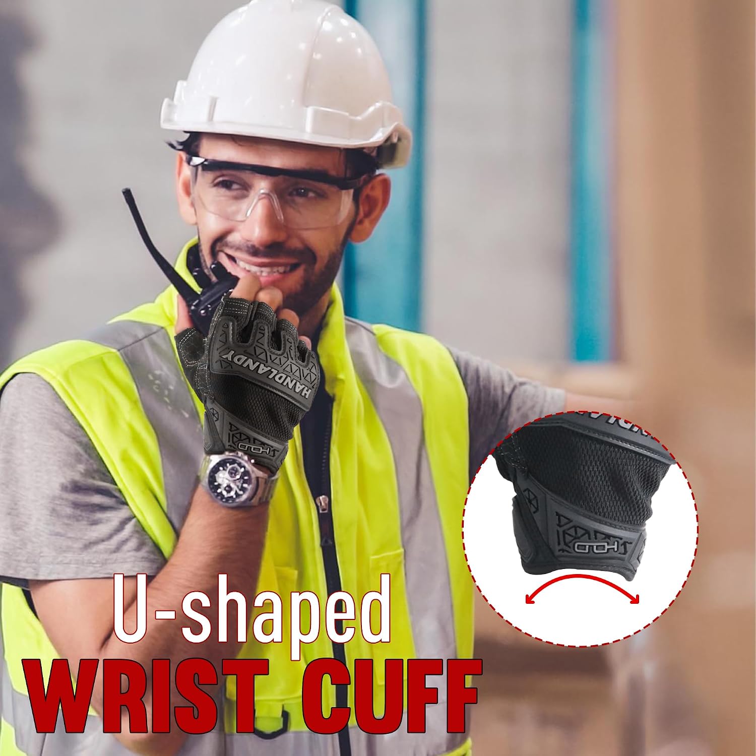 HANDLANDY Framer Work Gloves Open-Finger Carpenters Gloves, Fingerless Gaming Gloves for Tactical Shooting, Airsoft, Hunting, Police Work and Hiking L