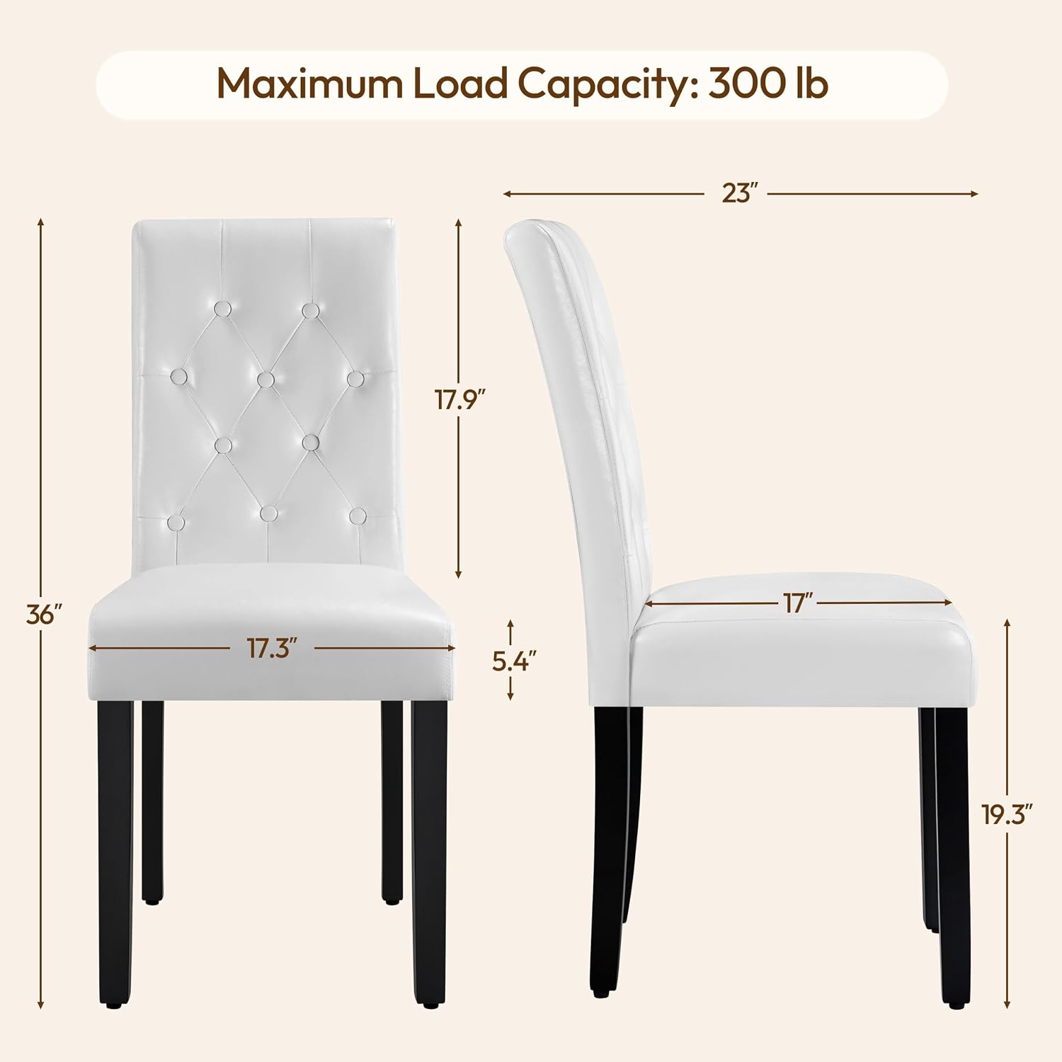 Yaheetech Dining Chairs Set of 2 Button Tufted Kitchen Chairs Brown