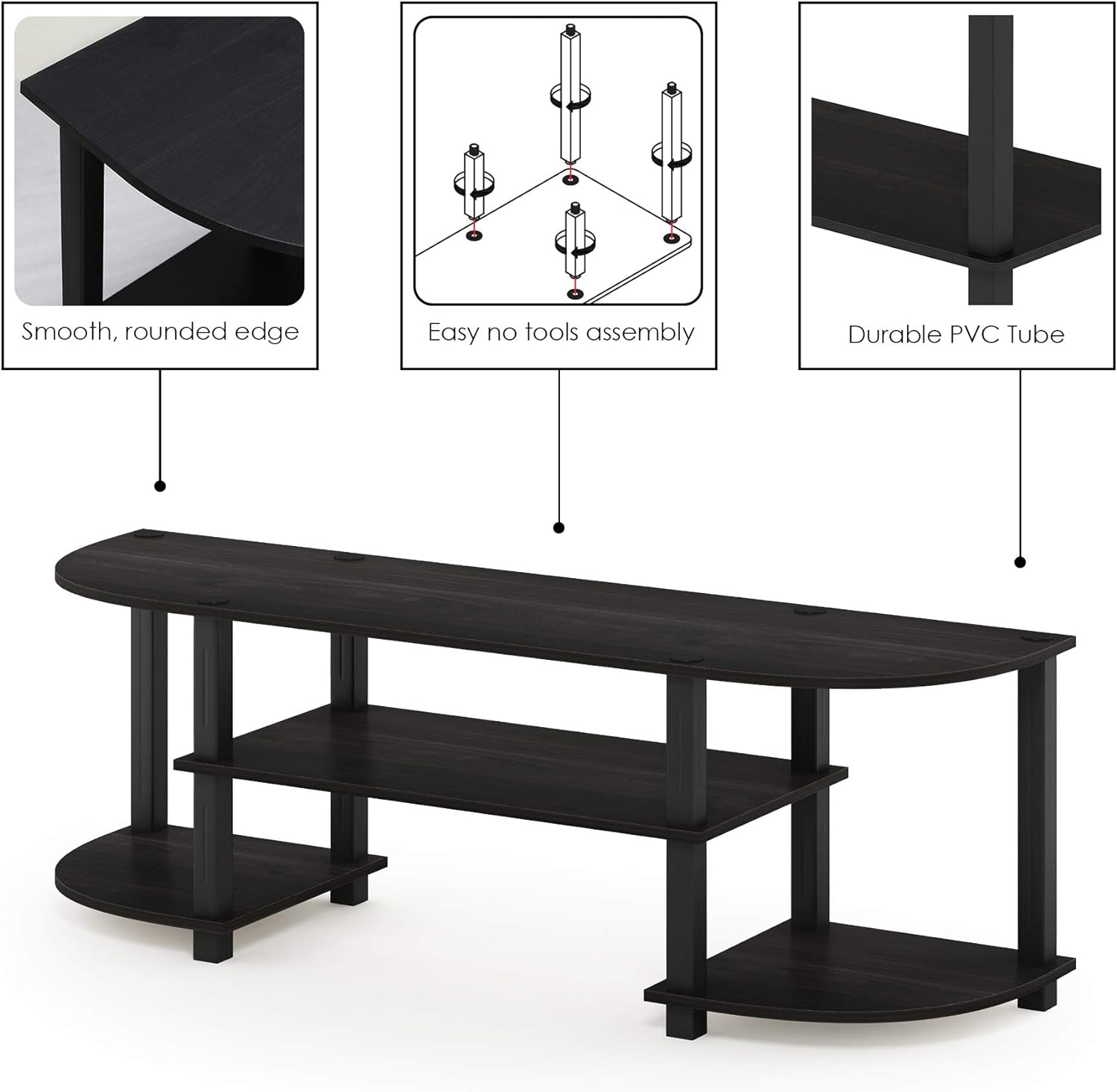 Furinno TURN-S-TUBE 3-Tier TV Stand for TVs up to 55 Inch, French Oak | Toolless Entertainment Center with Open Storage Shelves, Media Console Table with Soundbar Shelf for Living Room, Bedroom
