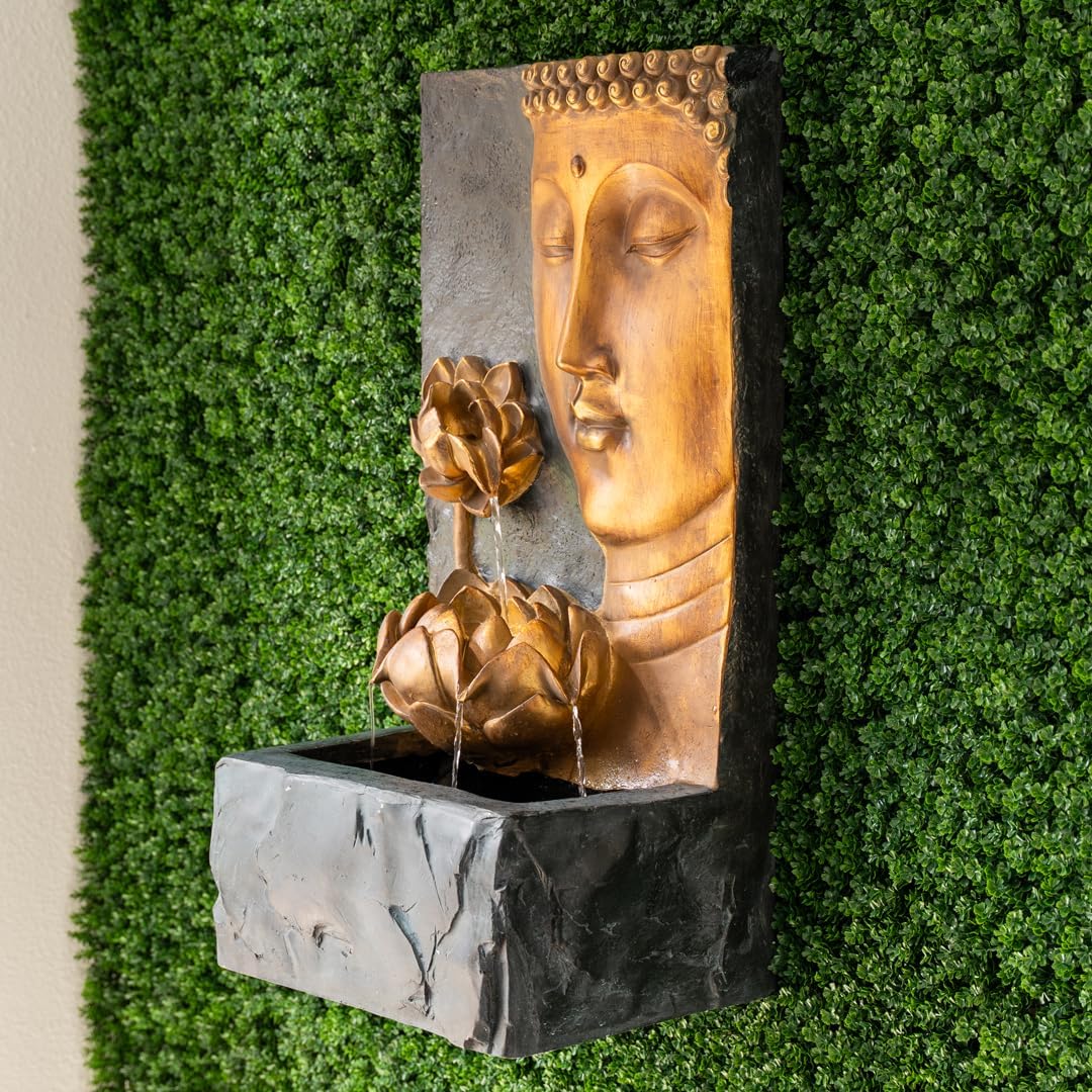 XBrand 30" H Zen Buddha Face Water Fountain w/LED Light & Pump, Indoor/Outdoor Freestanding, Relaxing Zen Décor