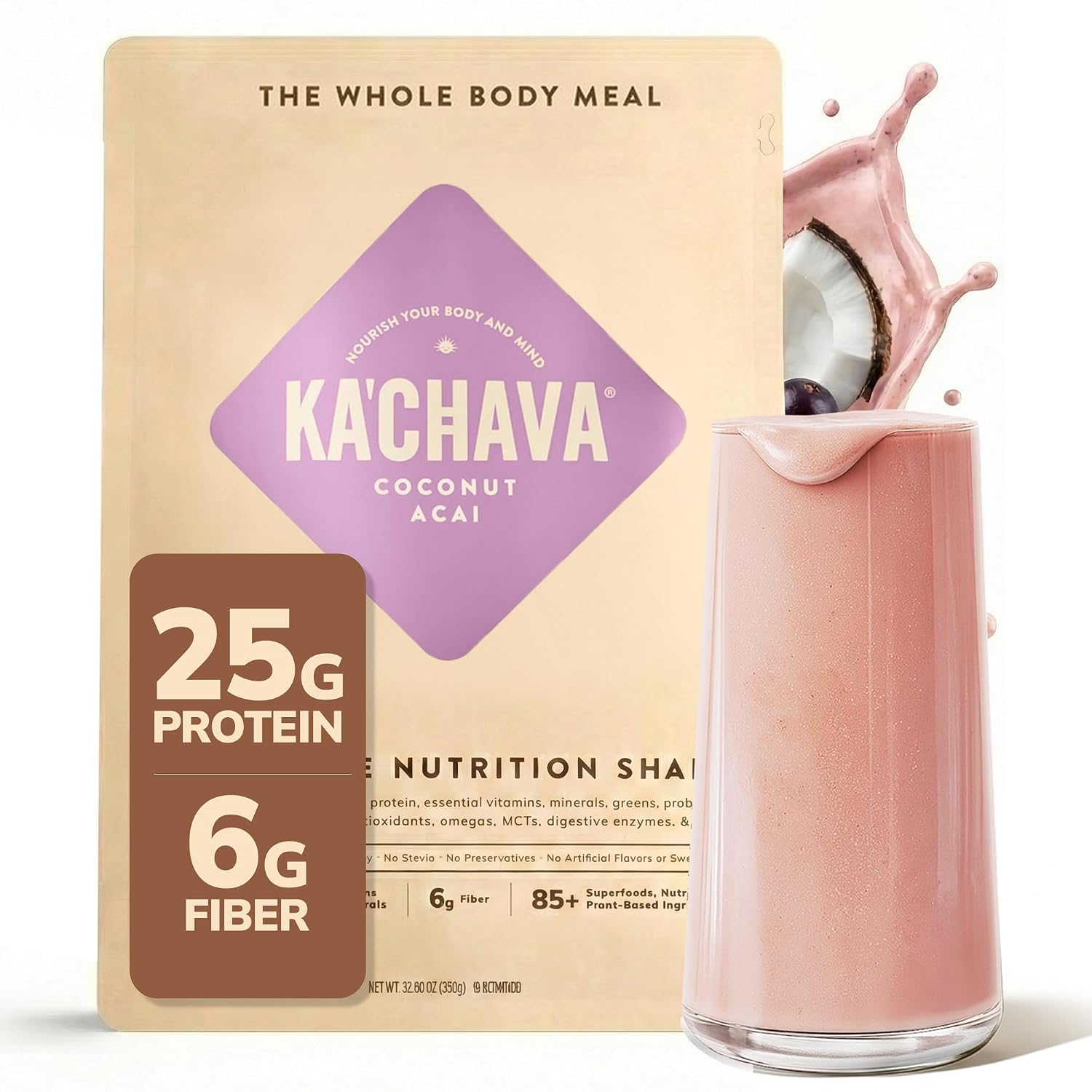 Ka’Chava Whole Body Meal Shake Chocolate 2 lb – Vegan Protein Powder with 85+ Superfoods & Greens – Plant-Based Meal Replacement with Probiotics & Digestive Enzymes – Gluten & Dairy Free (15 Servings)