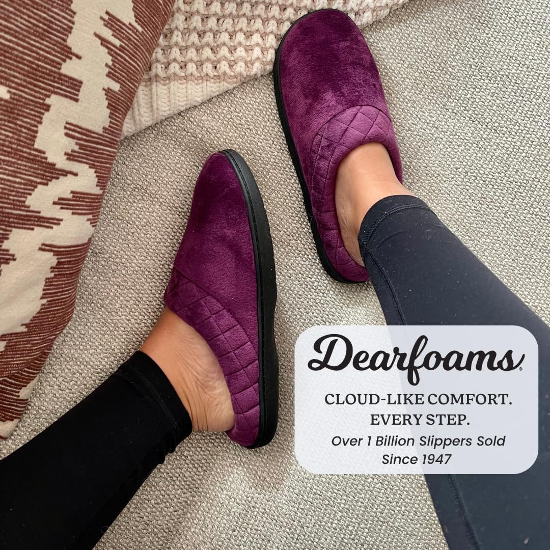 Dearfoams Women's Lightweight Memory Foam Indoor House Slipper Darcy Velour Clog with Wide Widths