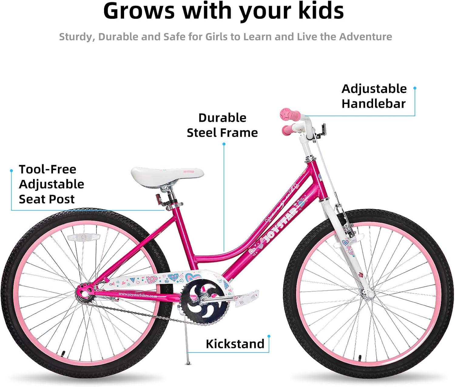 JOYSTAR Angel Girls Bike for Toddlers and Kids Ages 2-12 Years | 12-20 Inch Kids Bike with Training Wheels & Basket, 20 24“ Bicycle with Kickstand