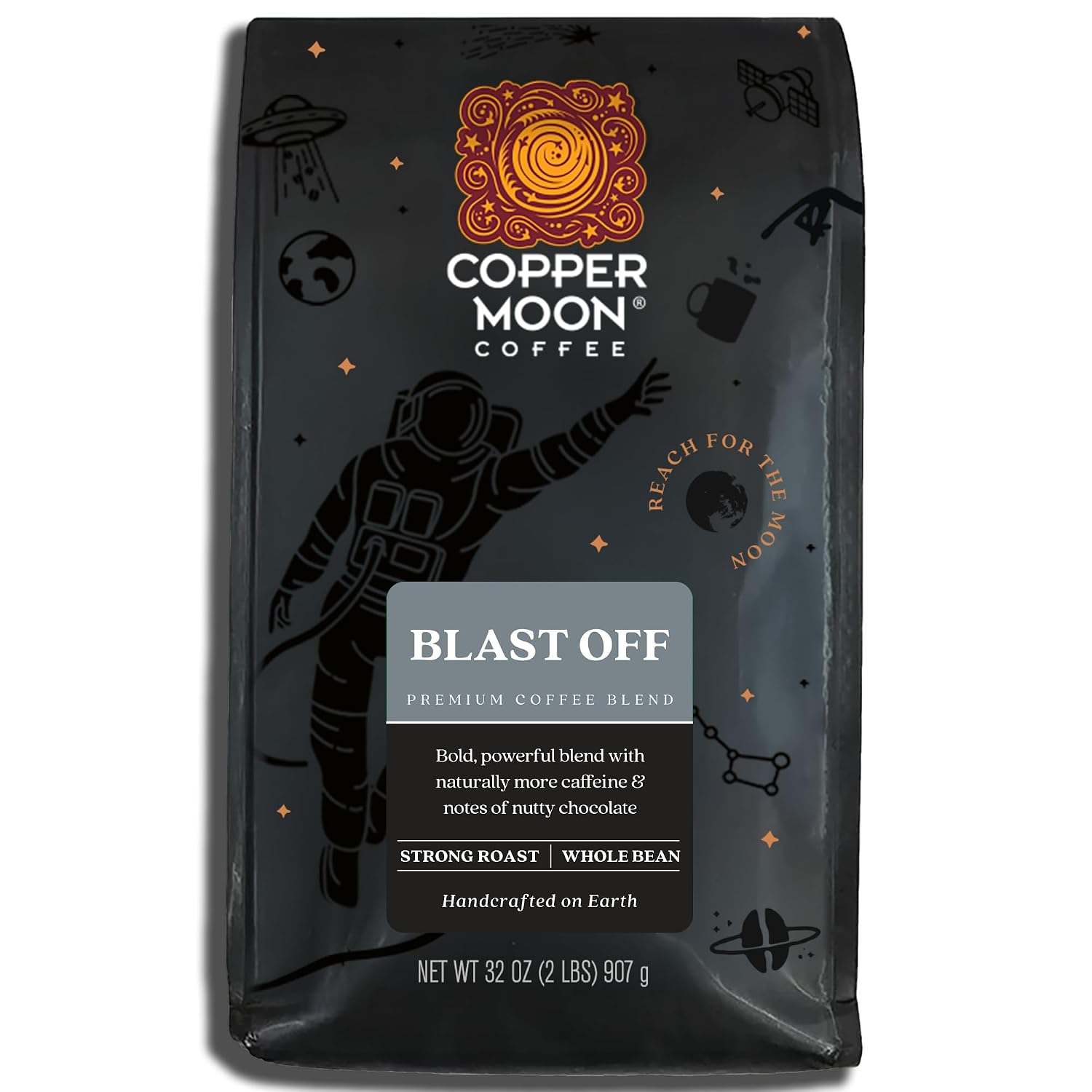 Copper Moon Whole Bean Coffee, Dark Roast, Sumatra, 2 lb | 2 Pound Bag, Vegan, Allergen Free, Non-GMO, Kosher, Vegetarian, Small Batch Roasted