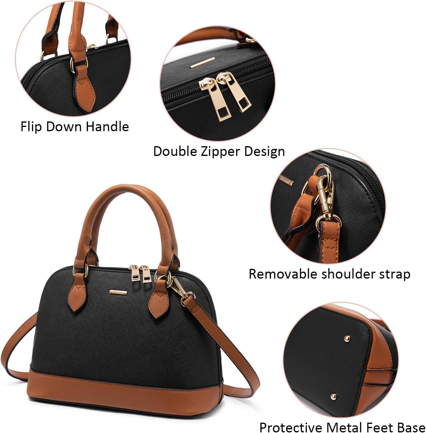 LOVEVOOK Purse for Women, Crossbody Dome Satchel Handbag with Double Zip