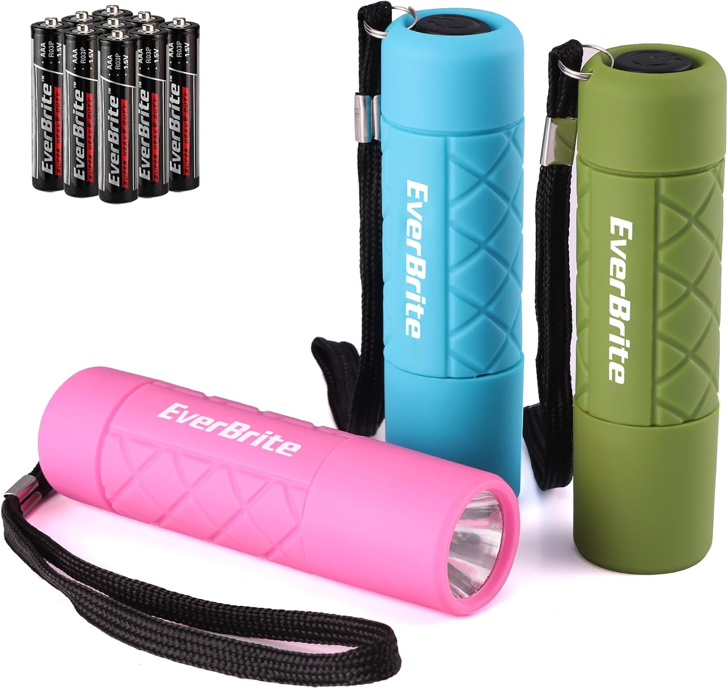 EverBrite Mini Flashlights 6-Pack Mix Colors, Batteries Included | Small, Lightweight, 18 AAA Batteries, 6-Color Set, 9-LED, Wrist Lanyards, for Home, Camping & Emergency use, Holiday Gifts