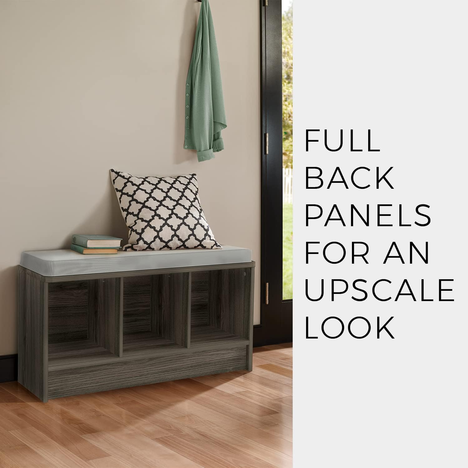 ClosetMaid 3258 Cubeicals 3-Cube Storage Bench, Natural Gray with Gray Cushion